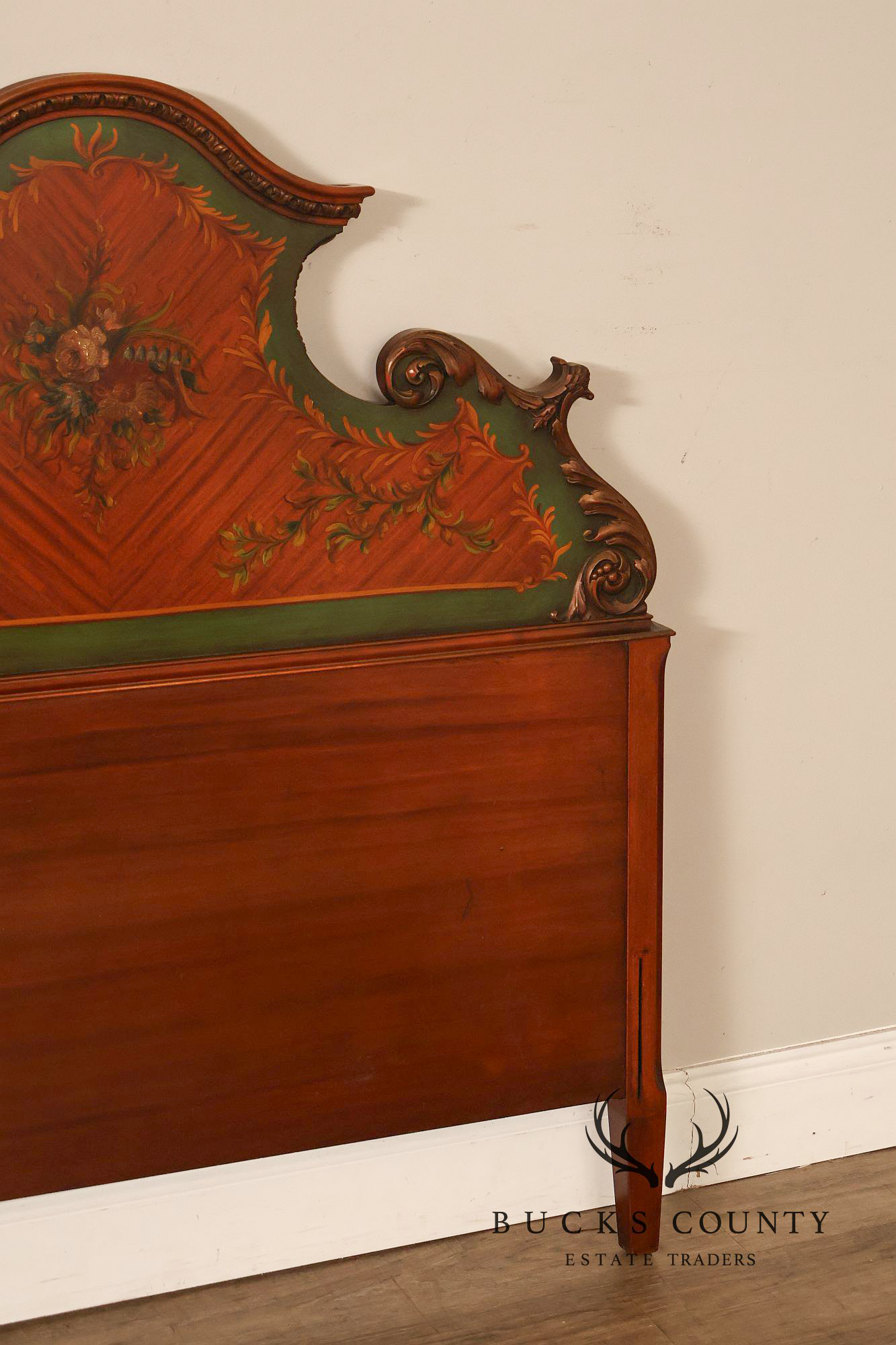 Edwardian Paint Decorated Satinwood Twin Headboard
