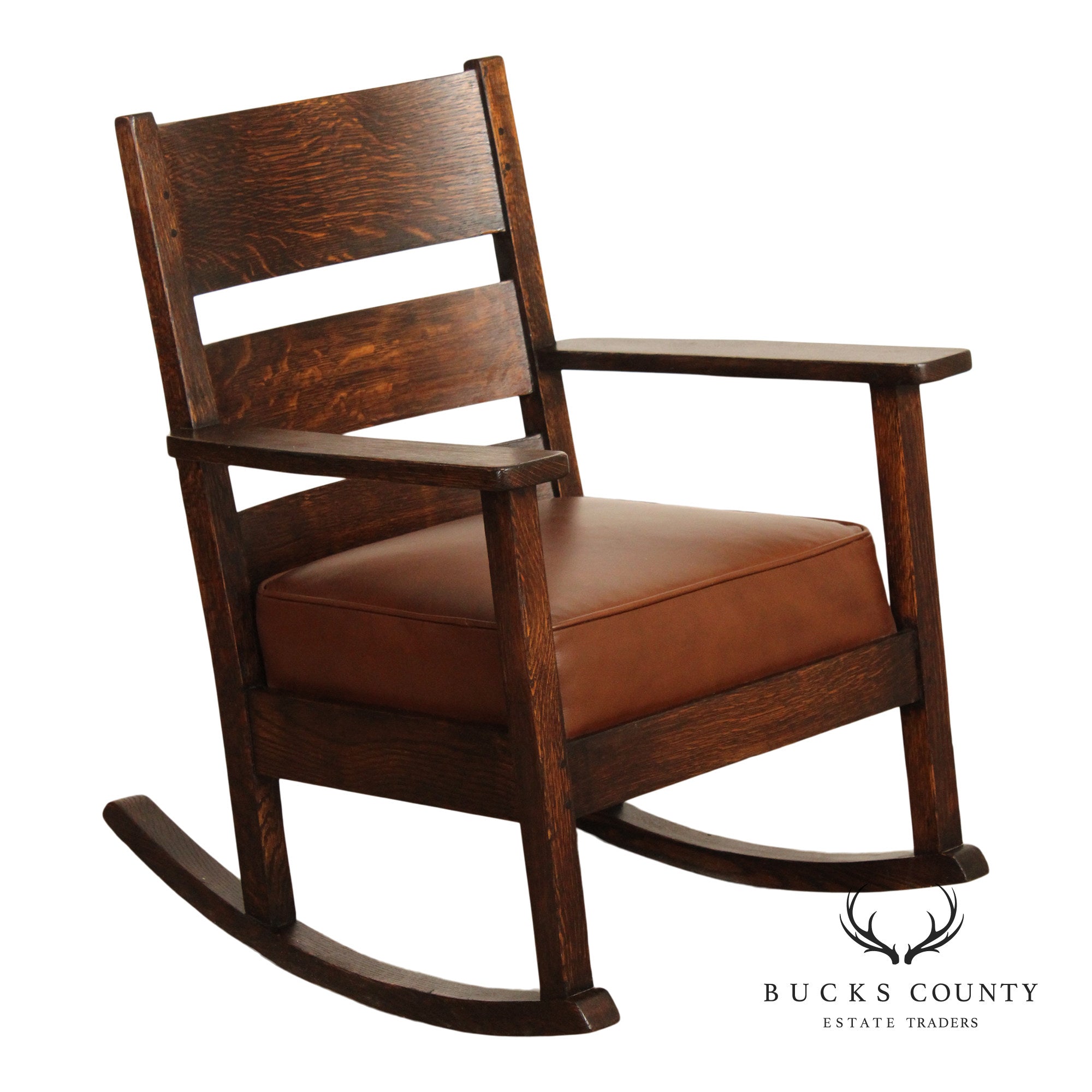 Antique Mission Oak and Leather Rocking Chair
