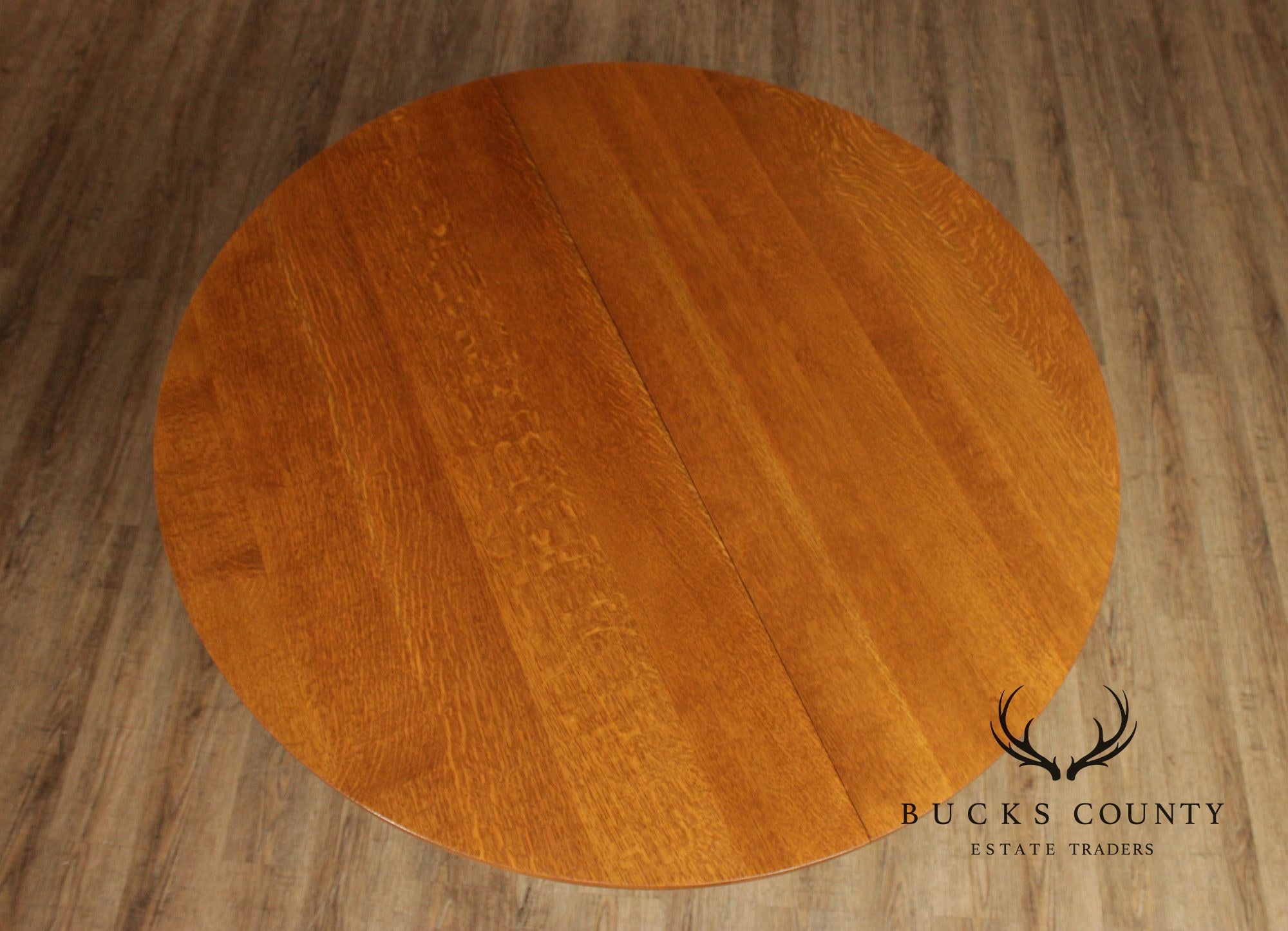 Stickley Mission Collection Round Oak Pedestal Expandable Dining Table