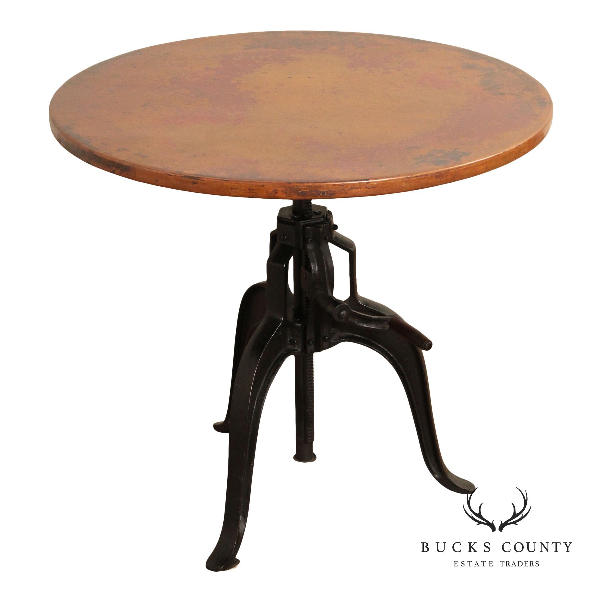 Industrial Style Cast Iron and Copper Top Pub Table