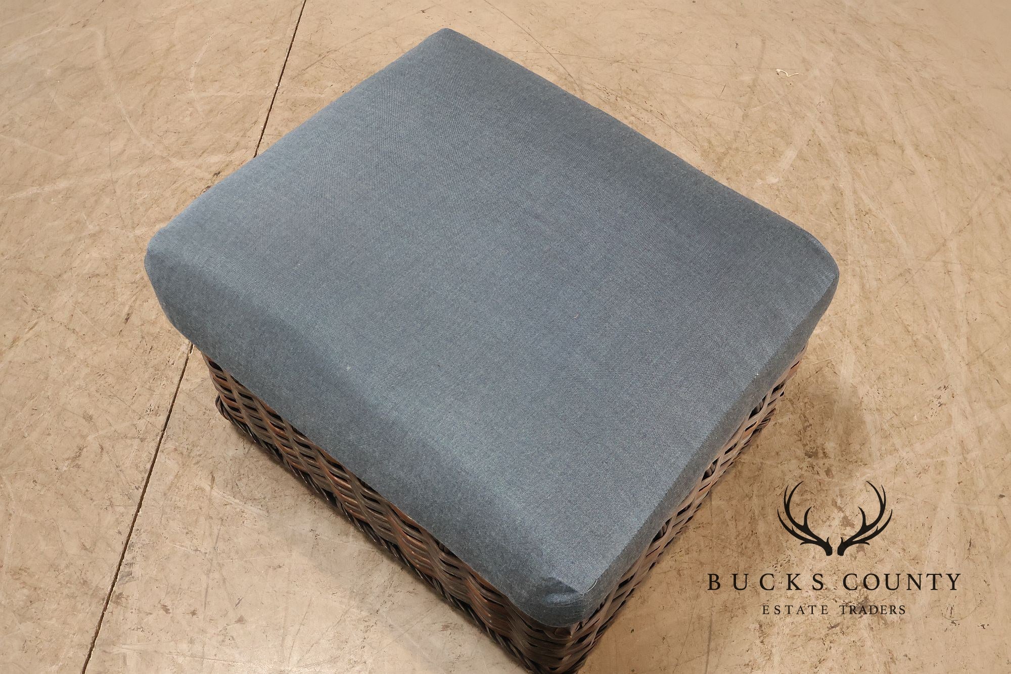 Lane Venture WeatherMaster Pair Of Woven Wicker Outdoor Ottomans With Blue Cushions