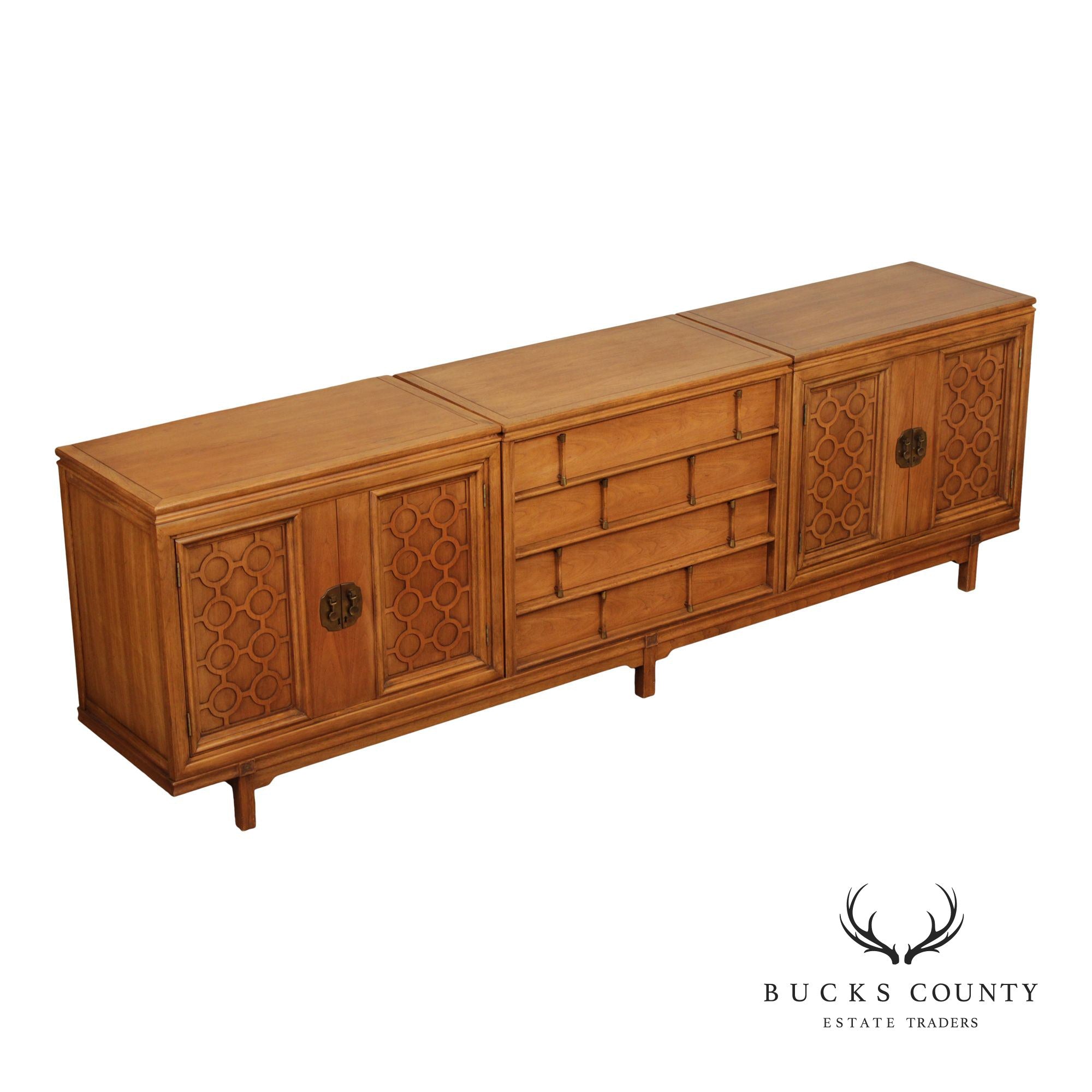 Mid Century Modern Long Sculpted Walnut Sideboard