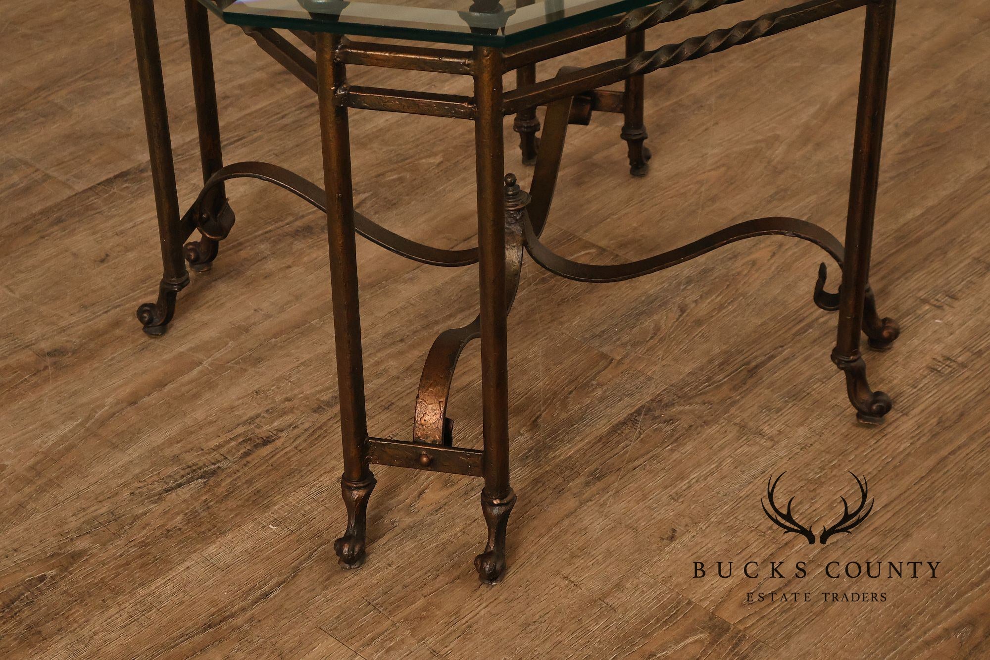 Vintage Hollywood Regency Wrought Iron Glass Top Occasional Table