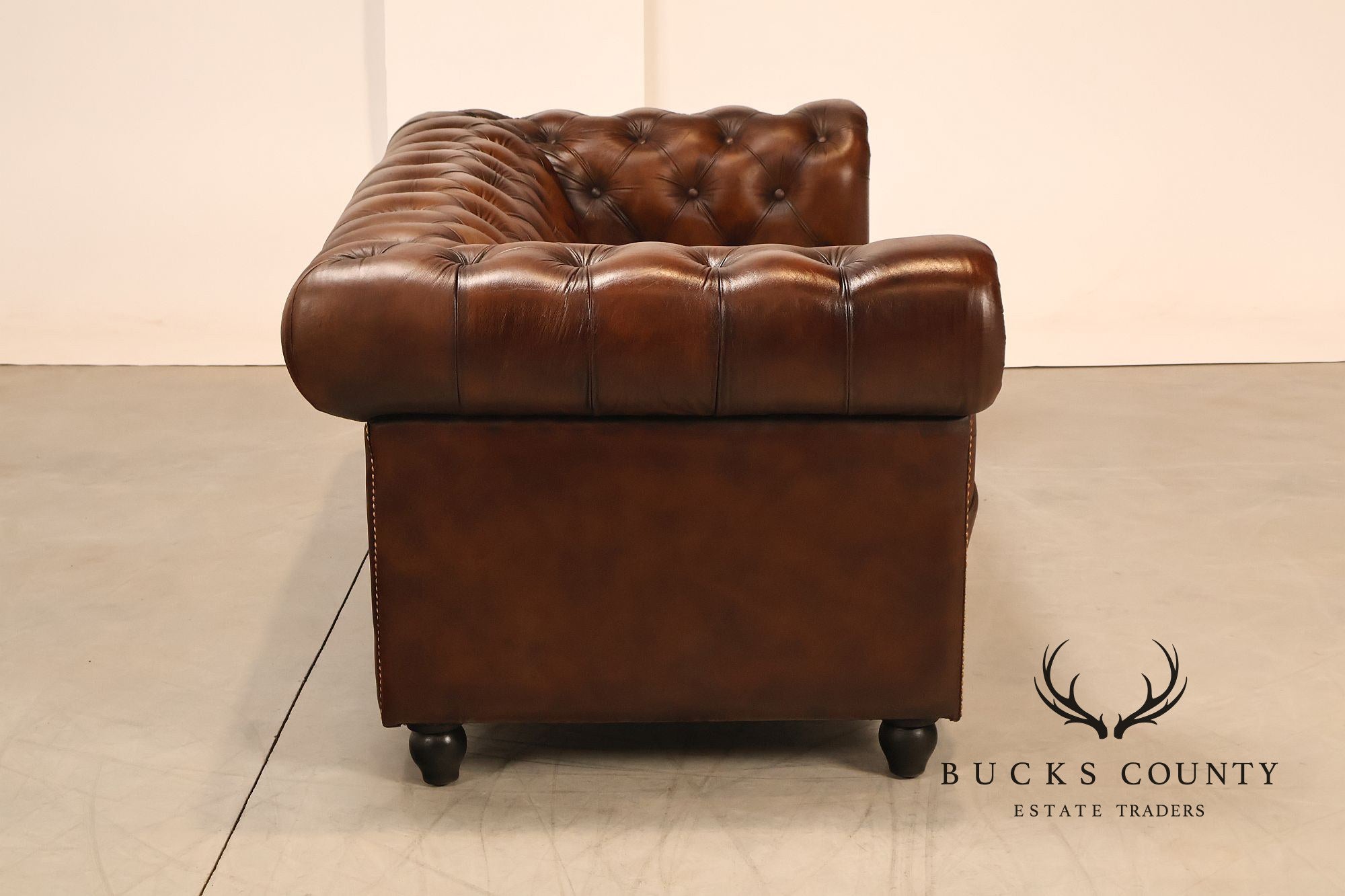 Chesterfield Style 6 Foot Cognac Brown Tufted Leather Sofa