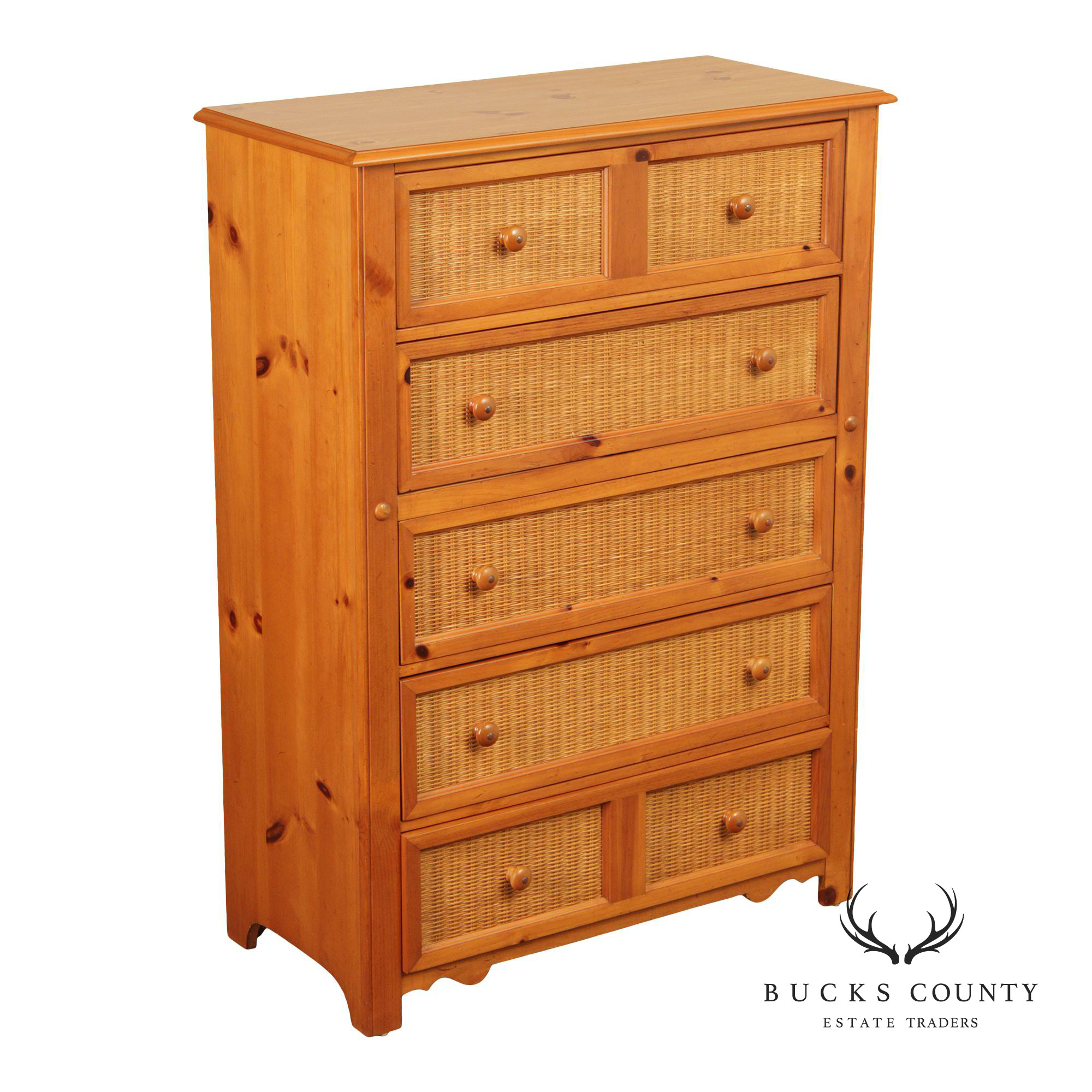 Stanley Furniture Pine and Wicker Chest of Drawers
