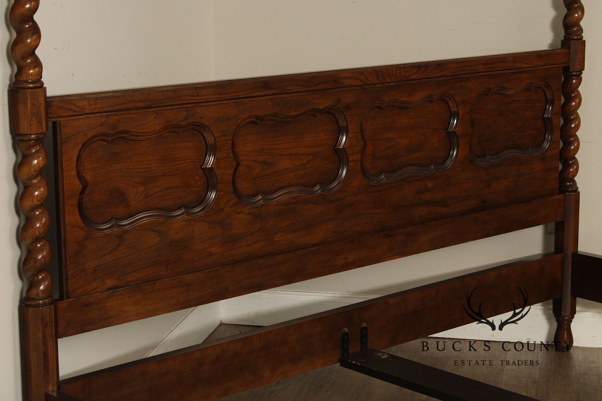 Baker Barley Twist Carved Oak King Size Canopy Poster Bed