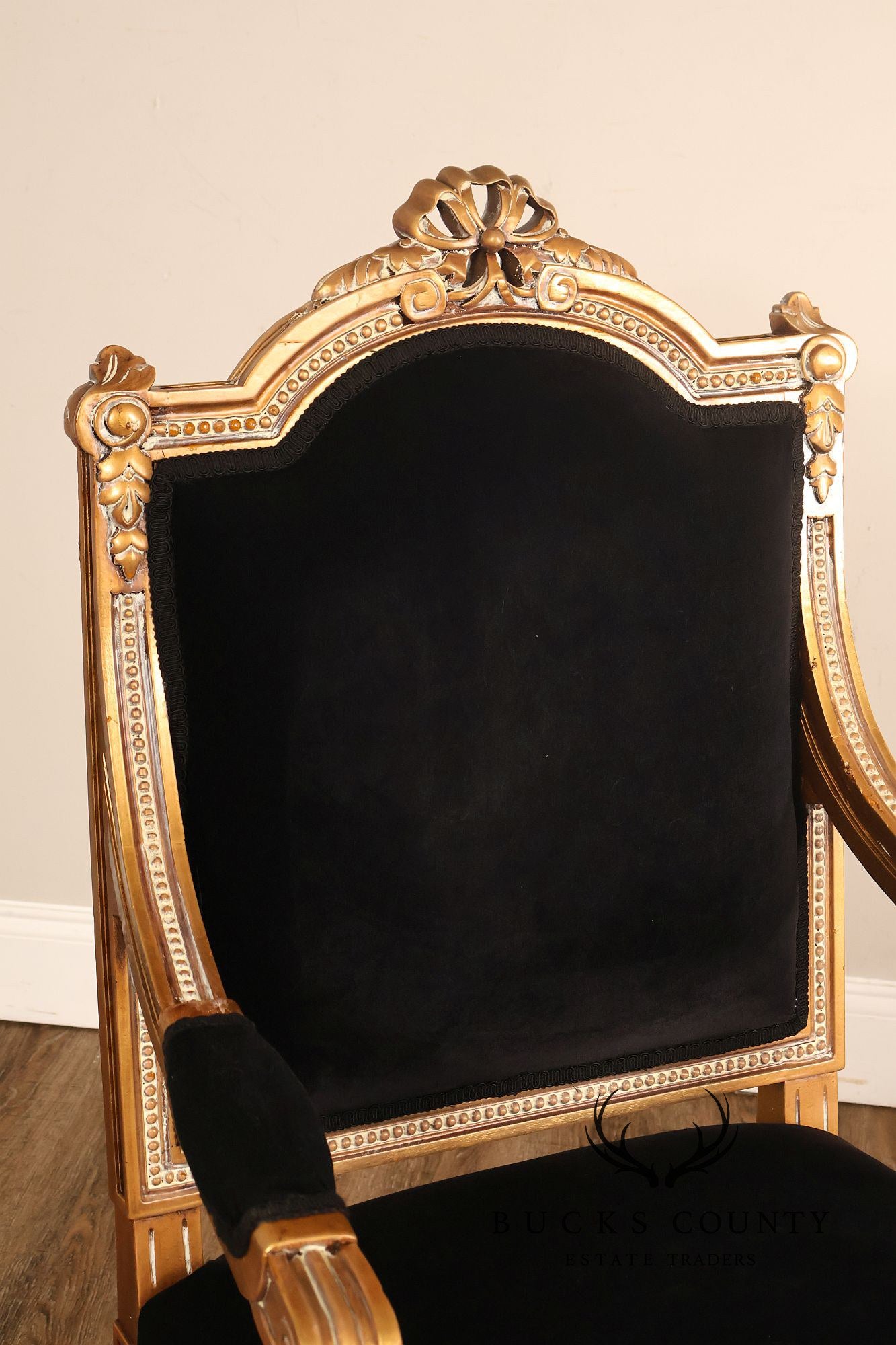 Louis XVI Style Giltwood Armchair With Black Upholstery