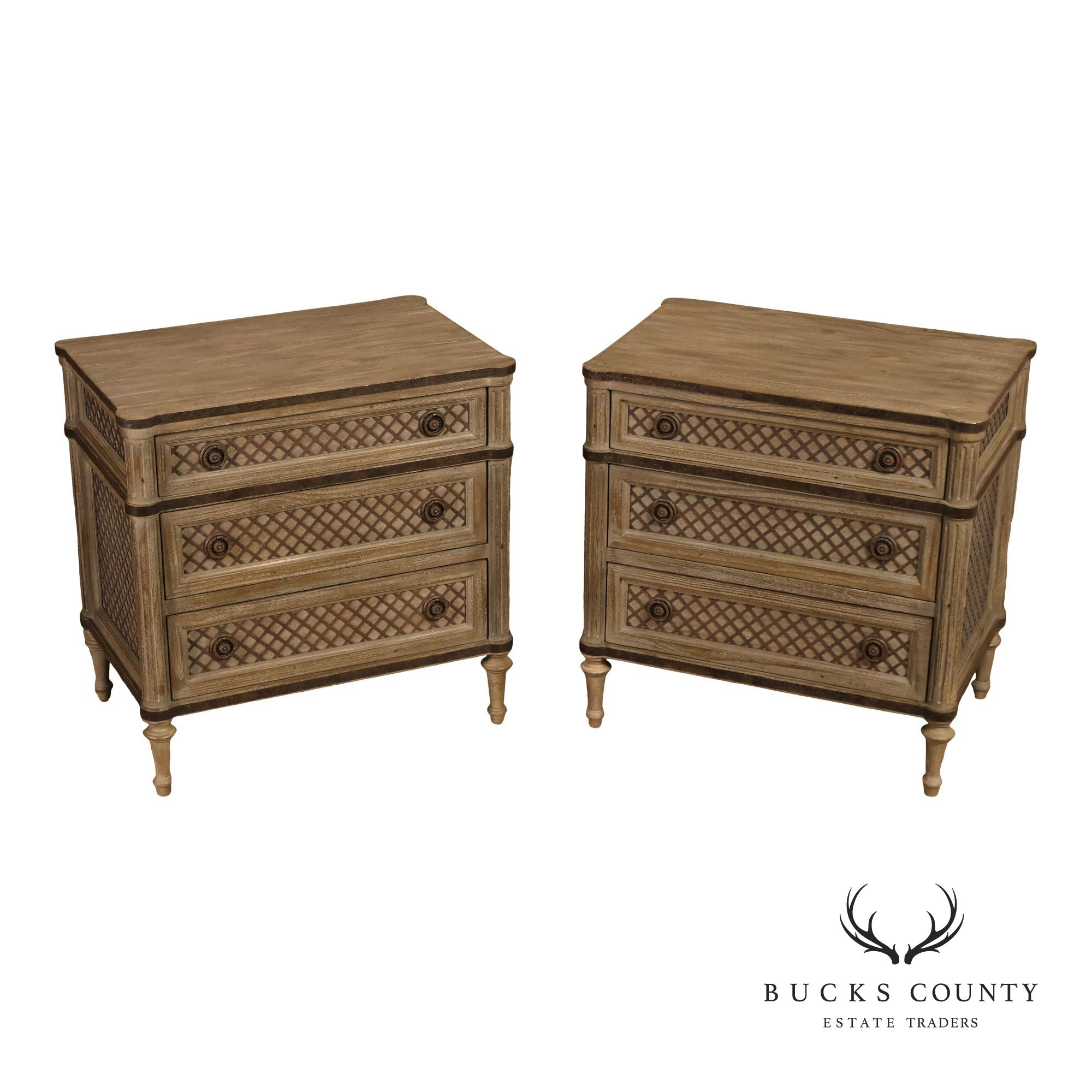 Restoration Hardware Treillage Collection Louis XVI Style Latticework Pair of Nightstands