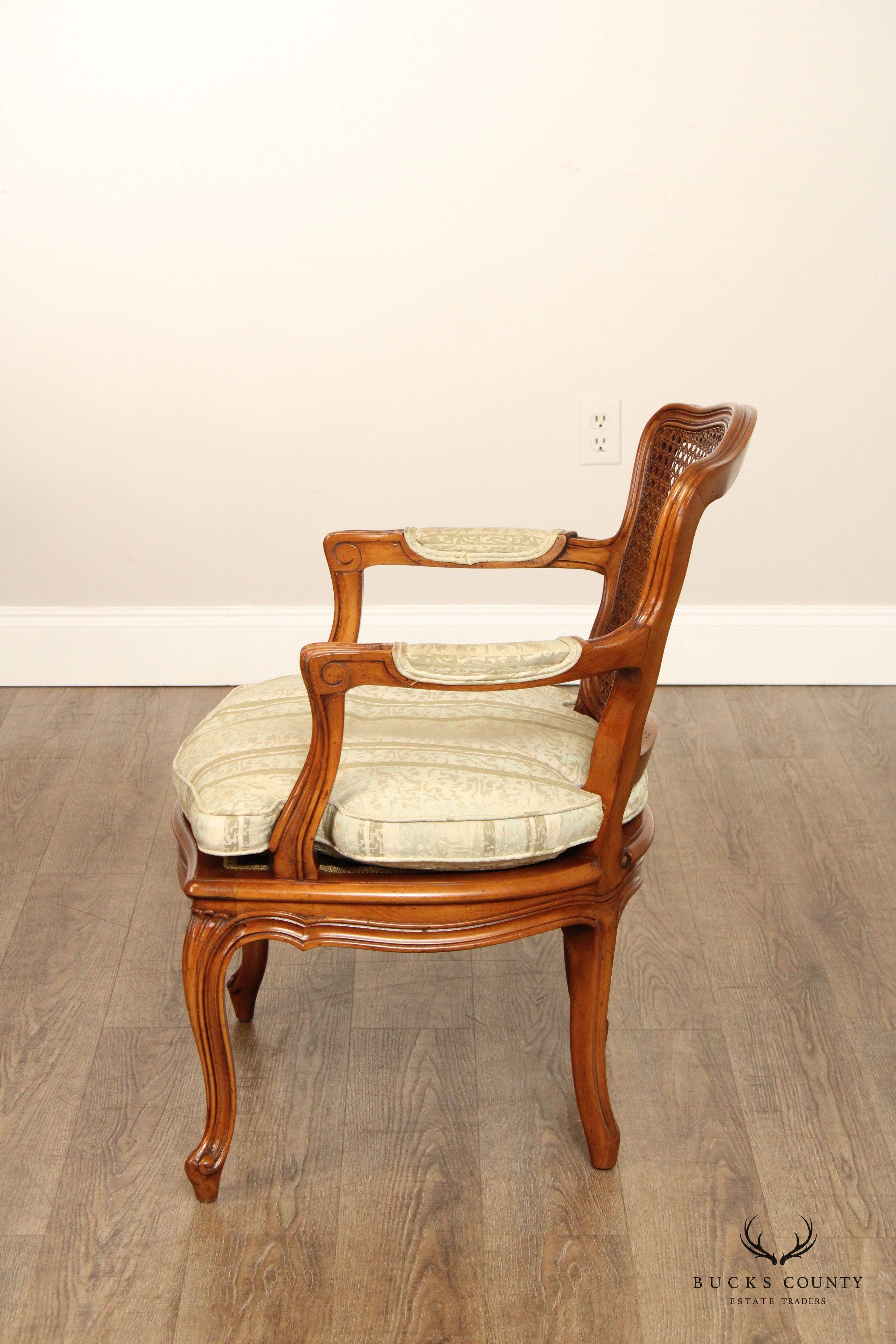 French Louis XV Style Carved Frame and Caned Fauteuil Armchair