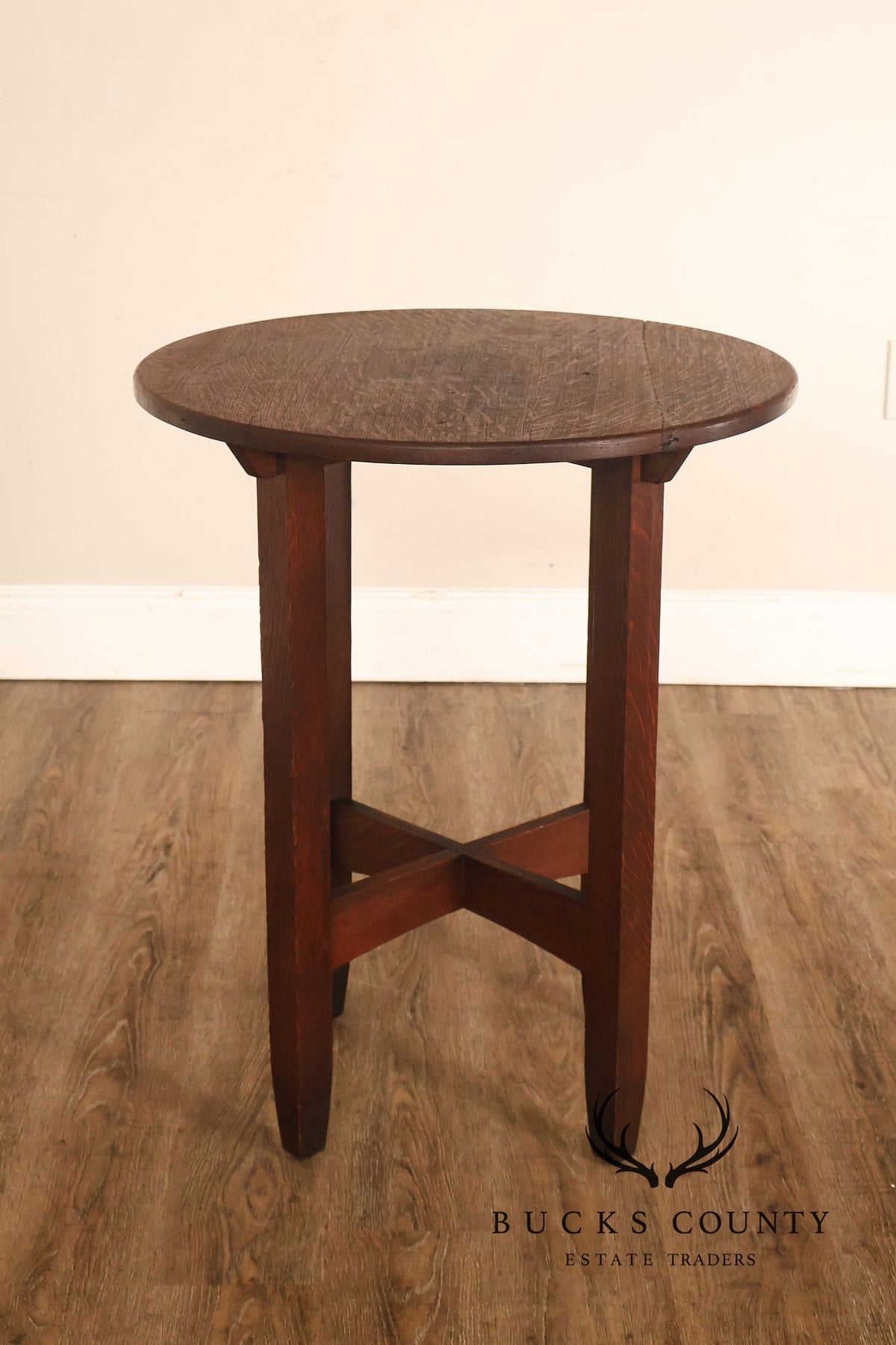 Antique Limbert Arts And Crafts Oak Round Lamp Table