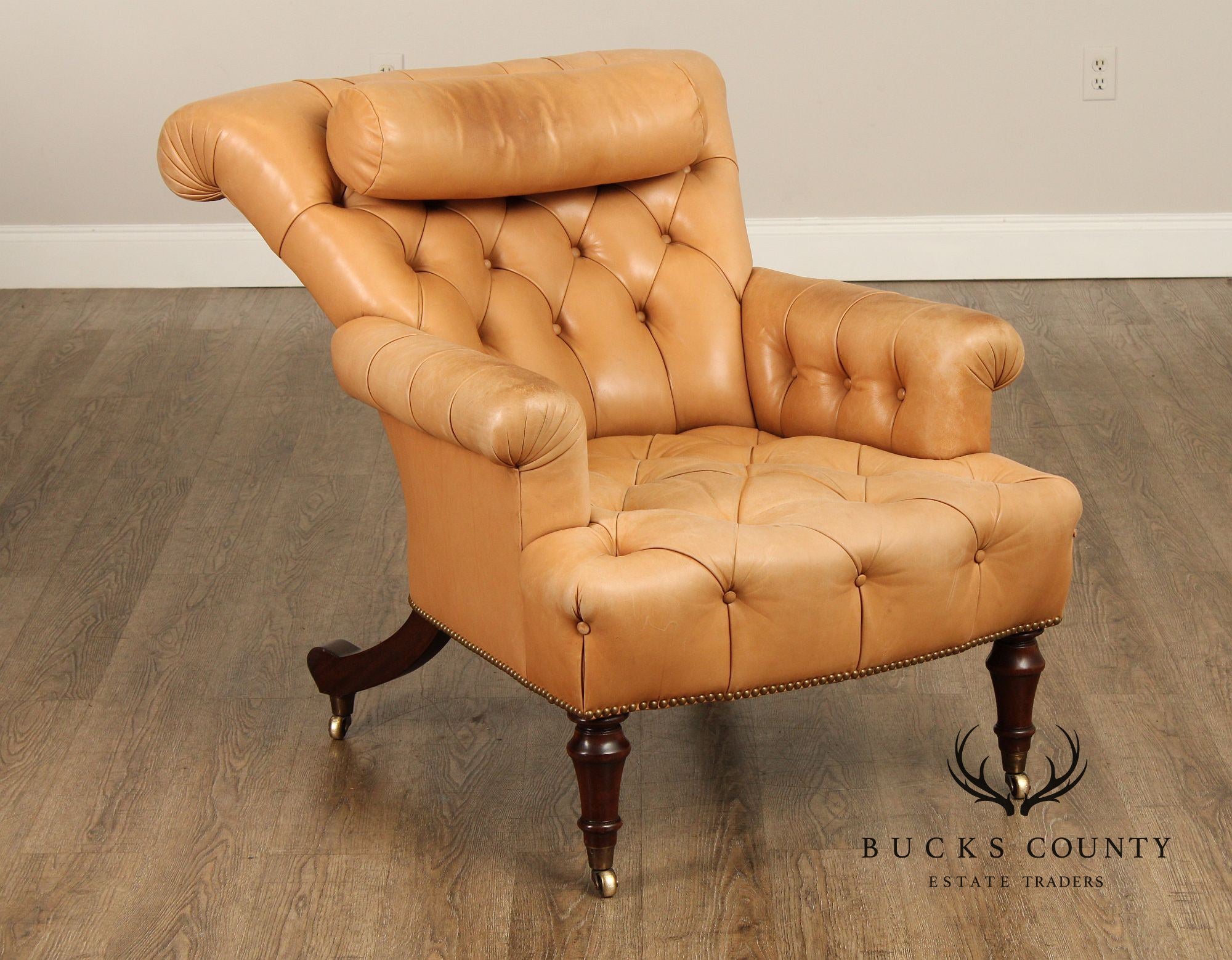 English Regency Style Tufted Leather Lounge Chair