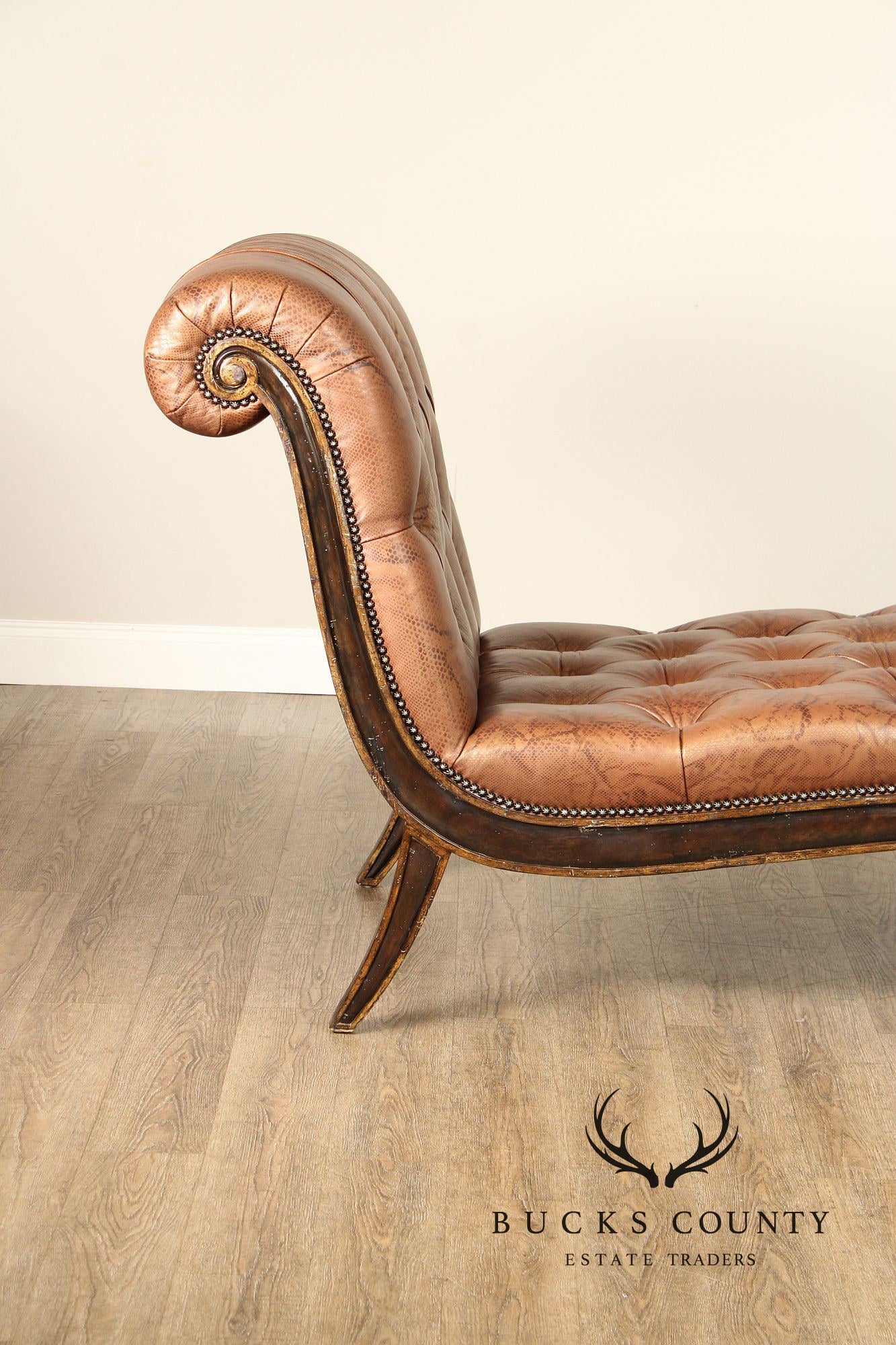 Marge Carson Tufted Leather Chaise Lounge