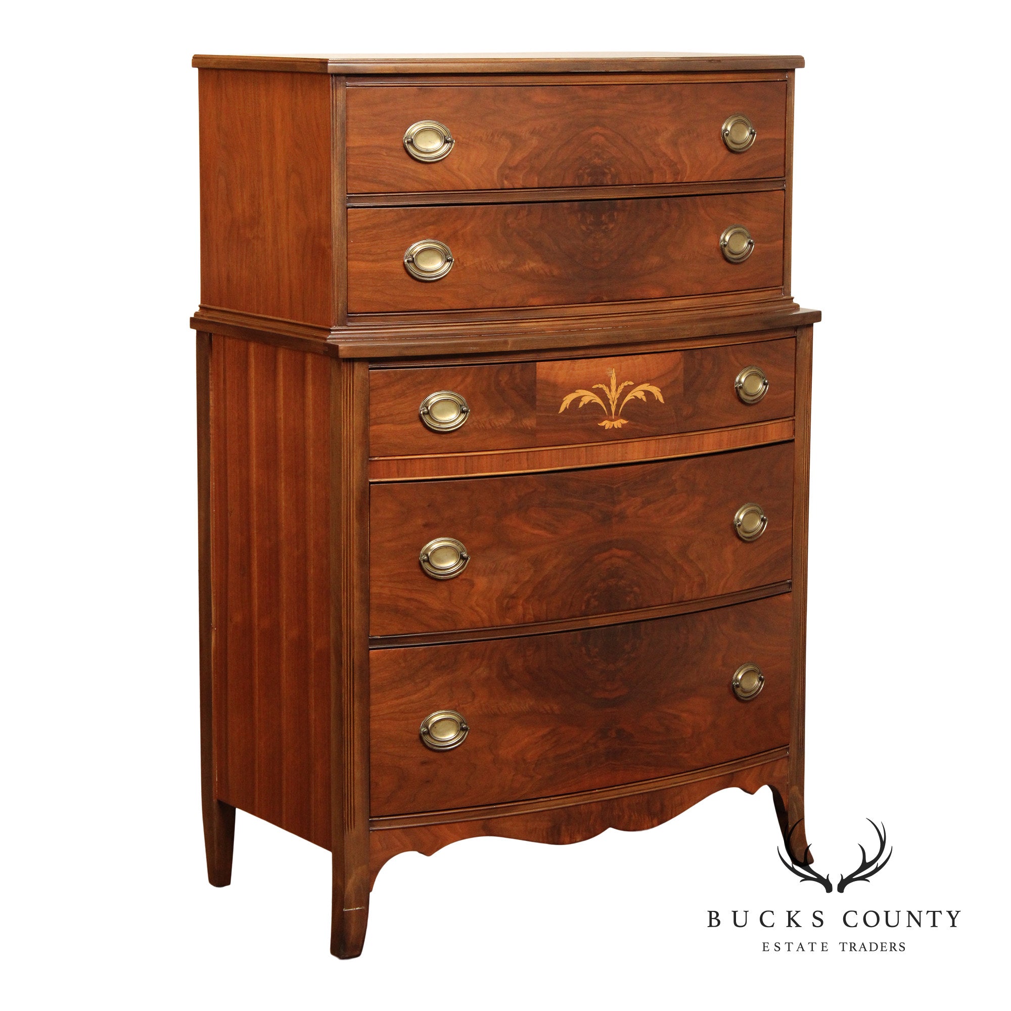 1940's Hepplewhite Style Inlaid Walnut Chest on Chest