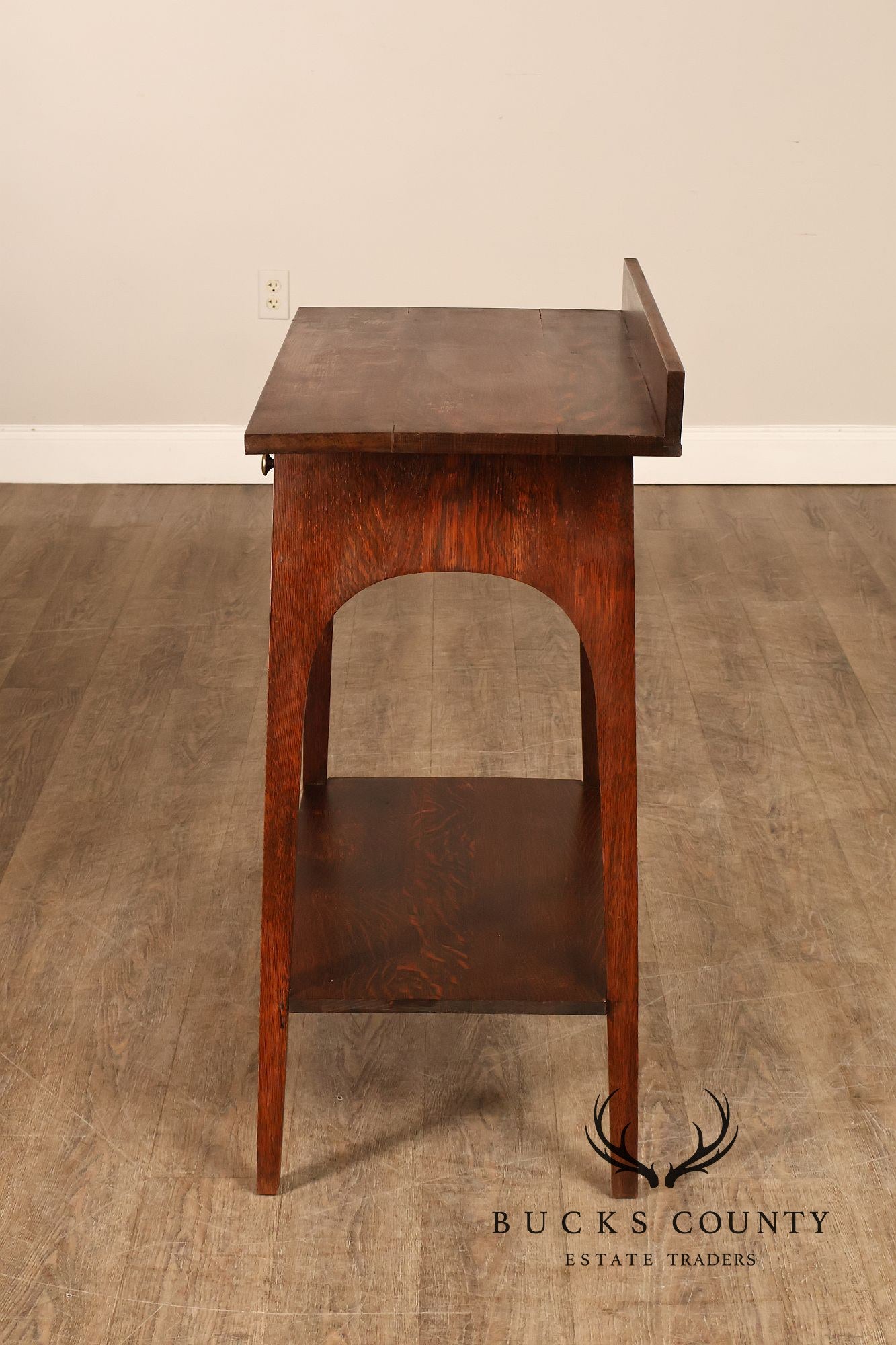 Antique Arts And Crafts Style Solid Oak Console Table With Drawer