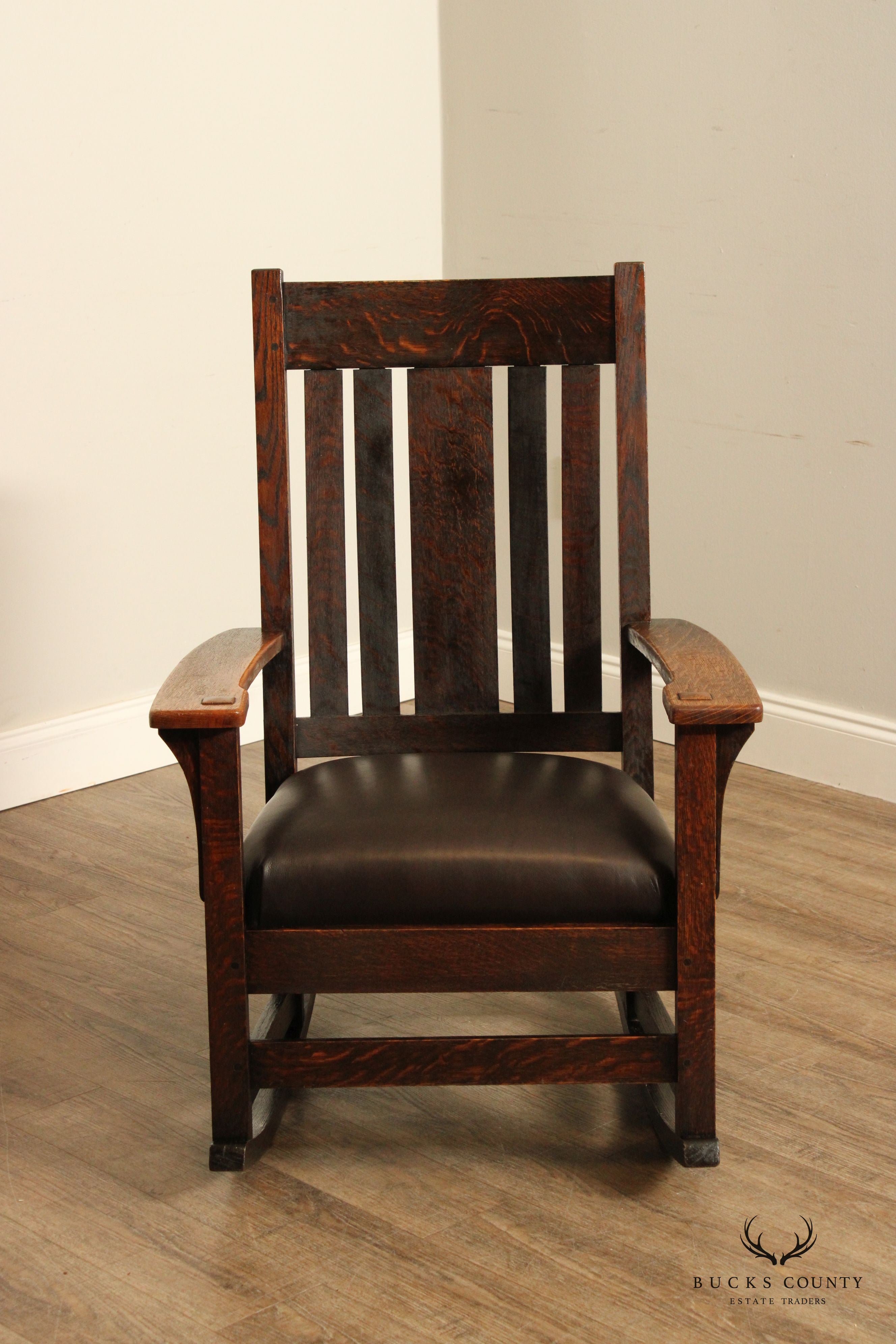 Antique Mission Oak and Leather Rocker