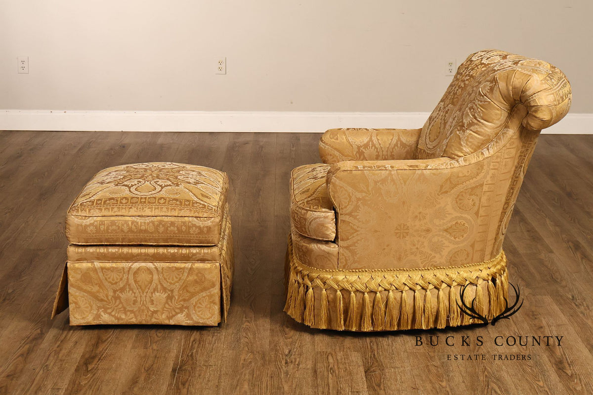 TRS Furniture Traditional Gold D amask Upholstered Lounge Chair And Ottoman