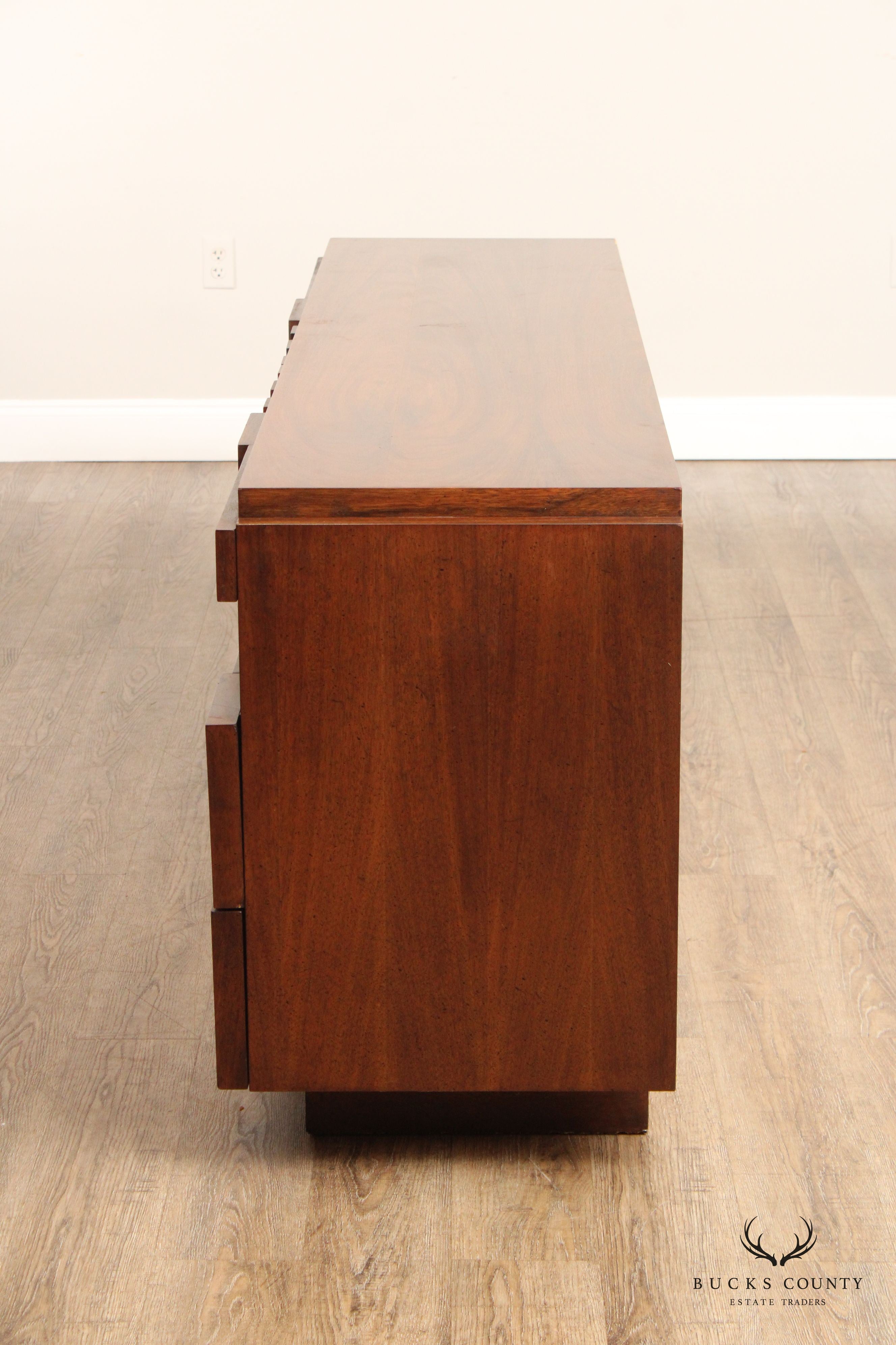 Lane 'Staccato' Brutalist Mid Century Modern Walnut Triple Chest