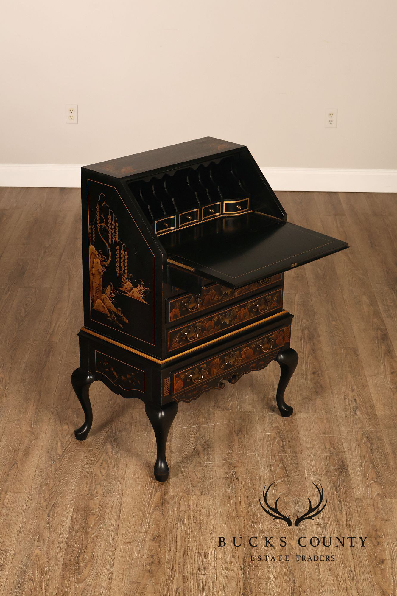 Queen Anne Style Chinoiserie Slant Front Writing Desk