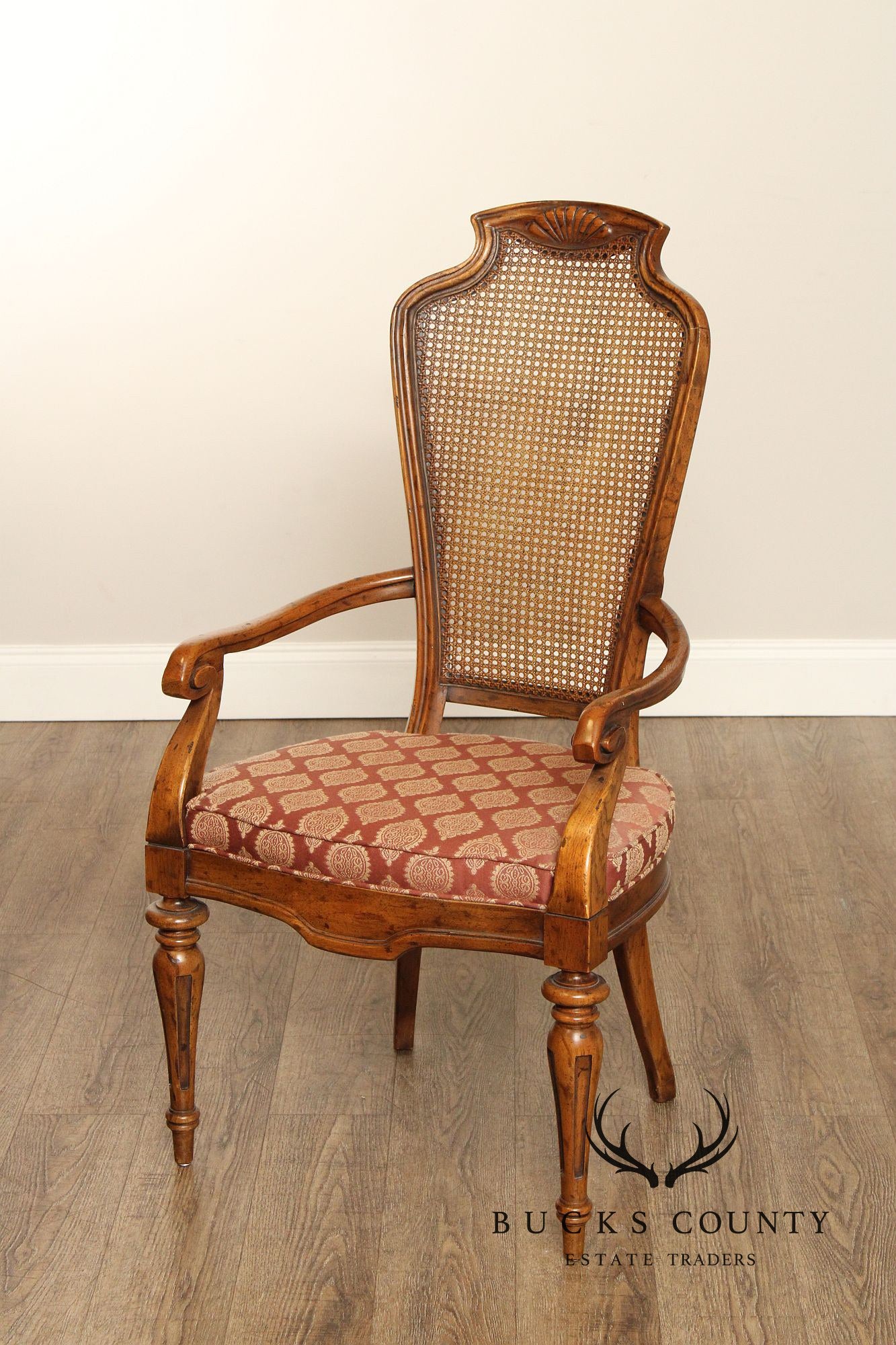 Italian Provincial Style Set of Eight Walnut Cane Back Dining Chairs