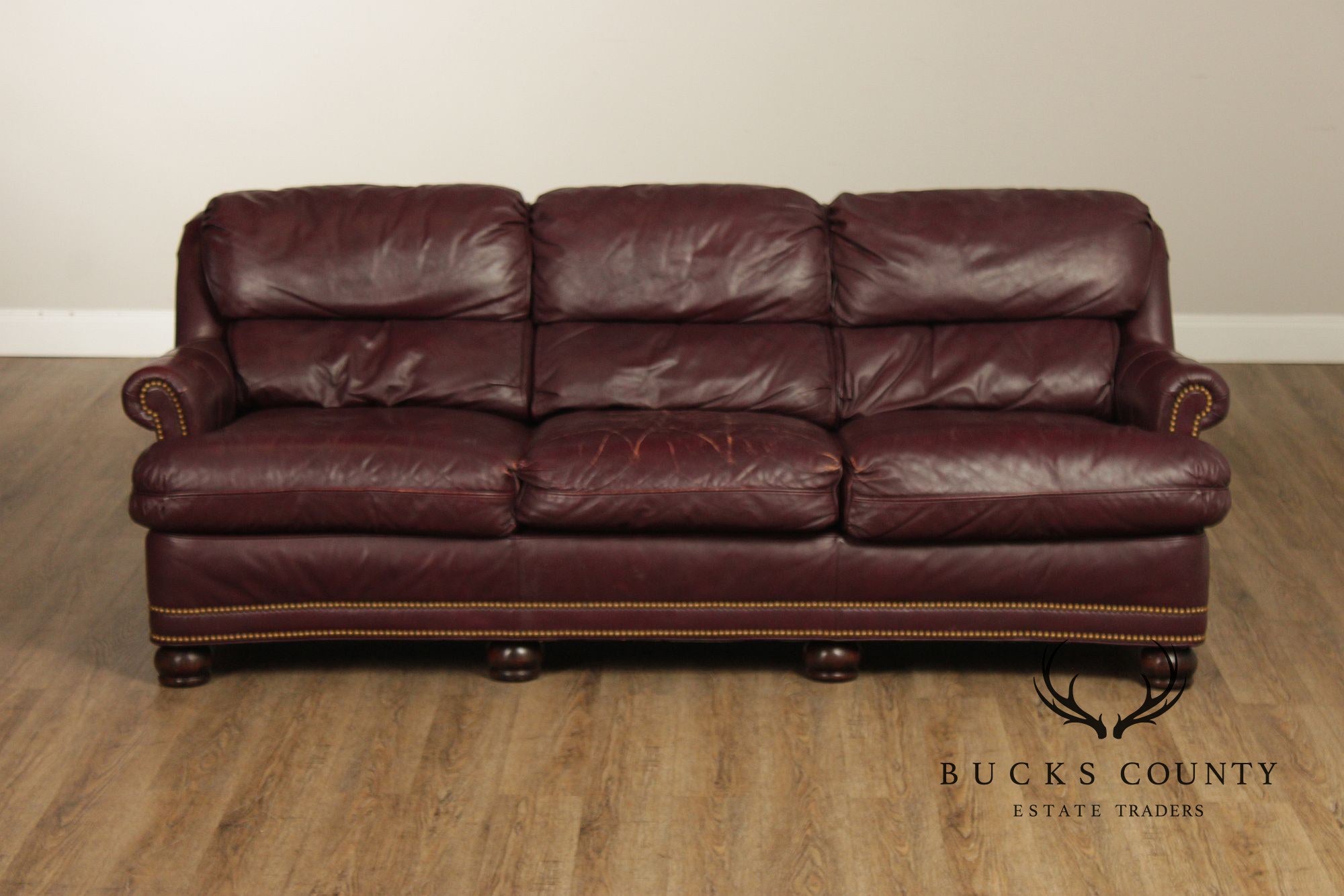 Hancock & Moore Burgundy Leather Nailhead Trim Sofa