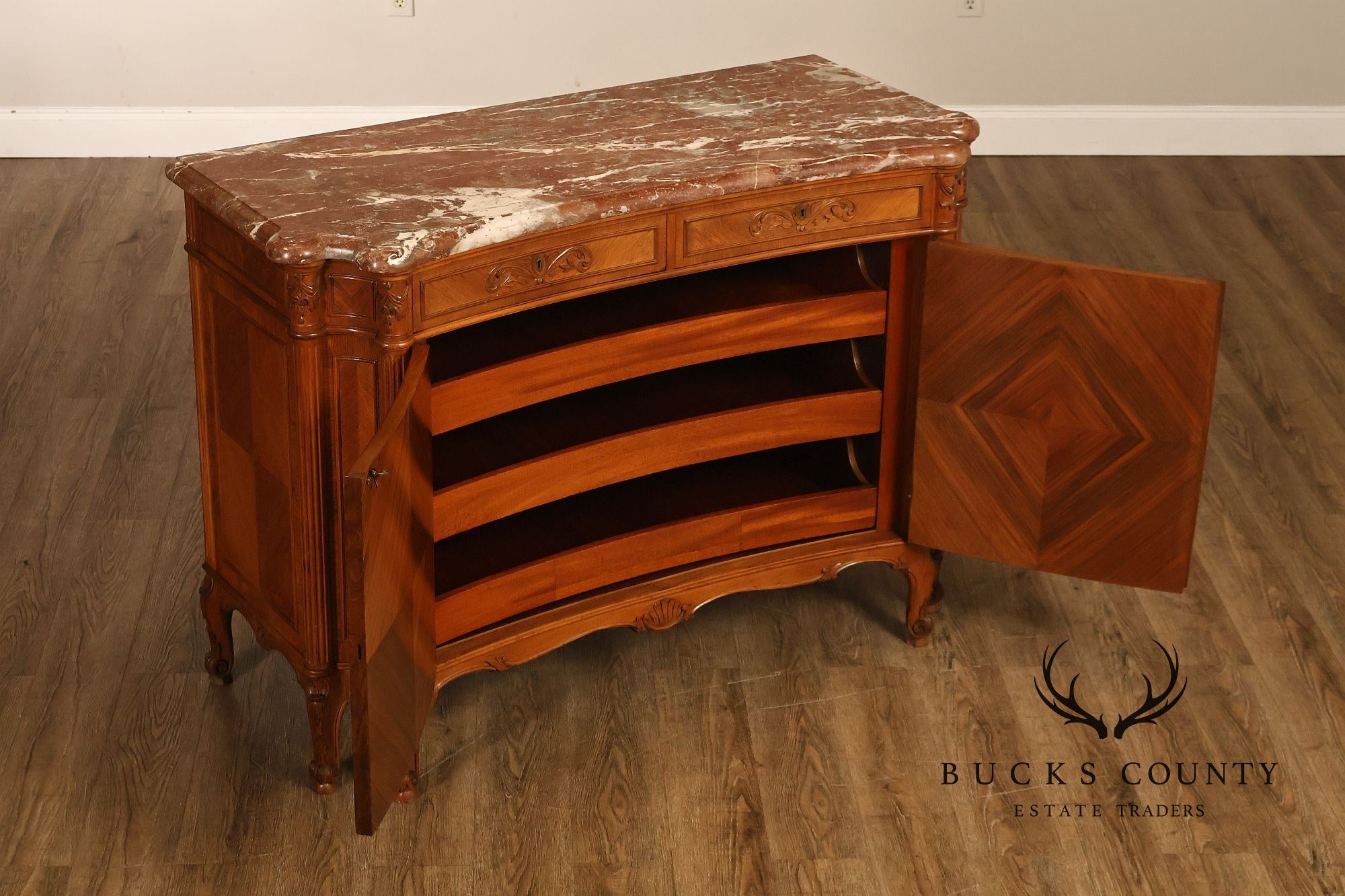 1920's French Louis XV Style Satinwood Marble Top Server