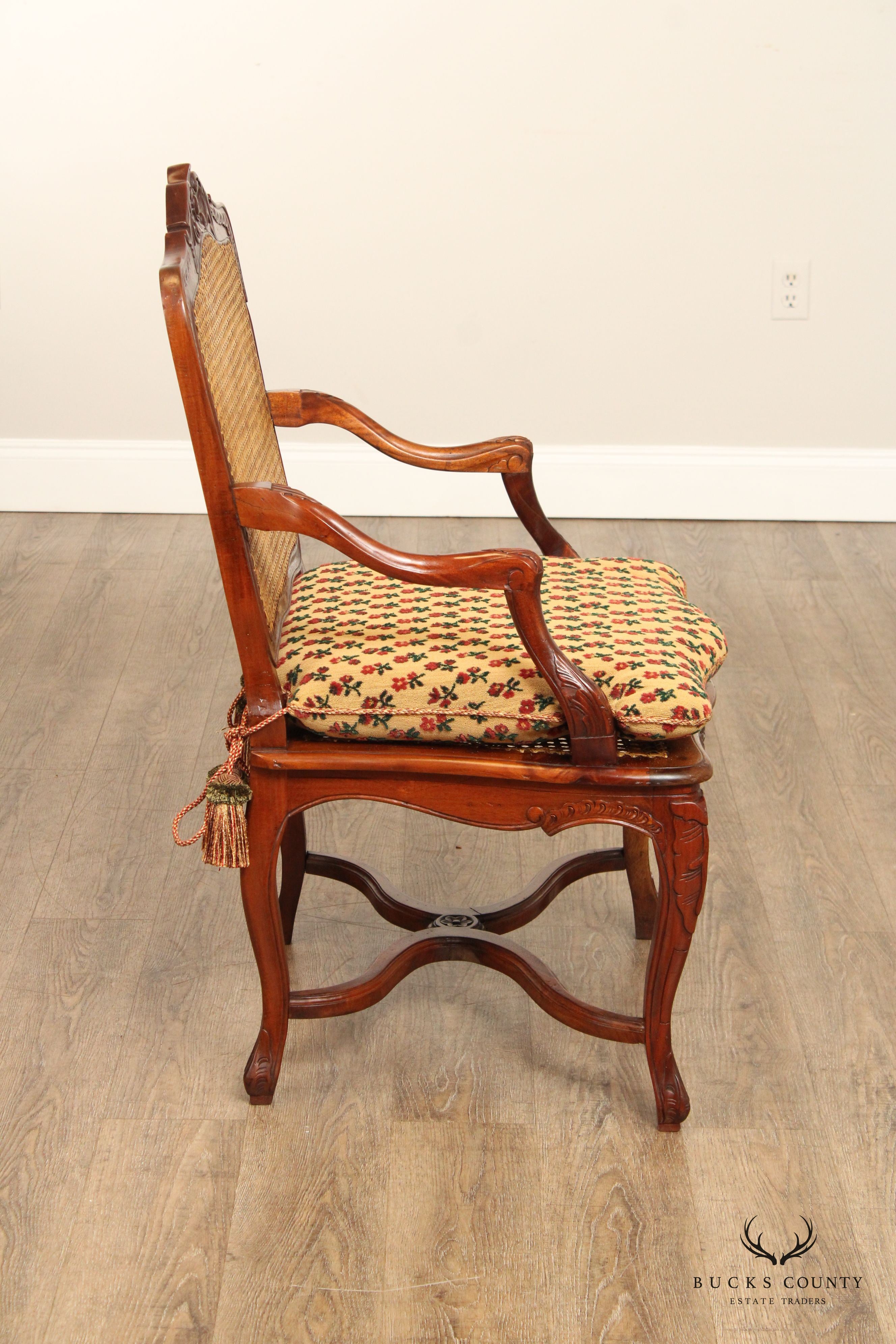 French Louis XV Style Carved Mahogany Frame Armchair Fauteuil