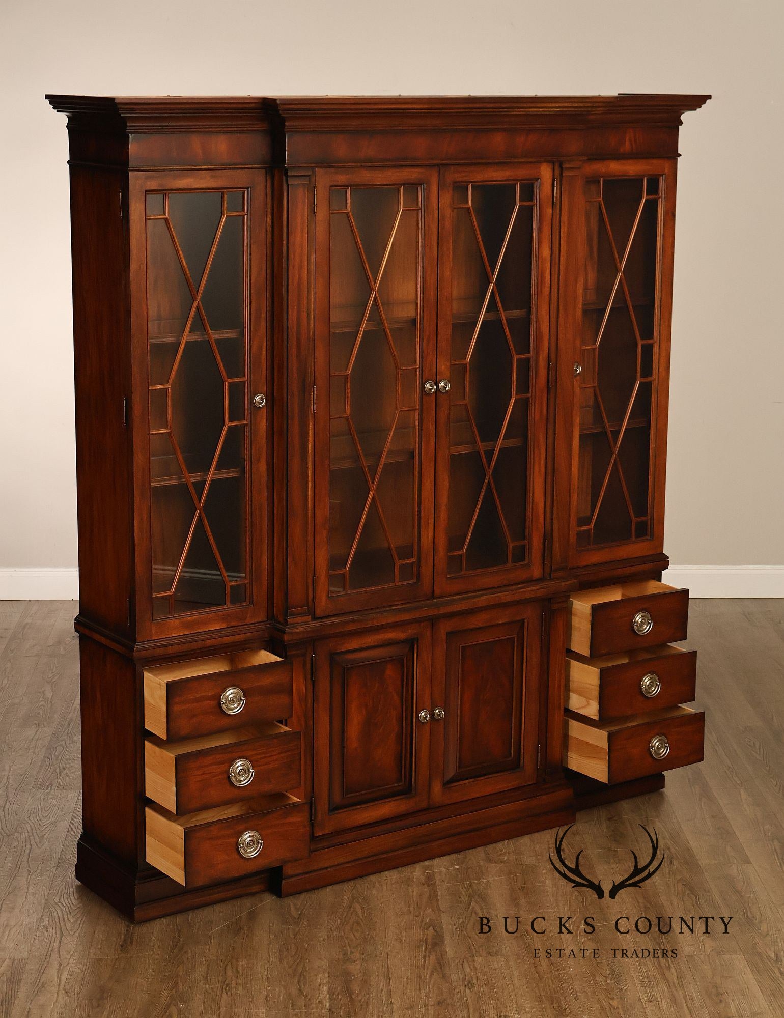 Ethan Allen Newport Collection Mahogany Four Door Breakfront China Cabinet
