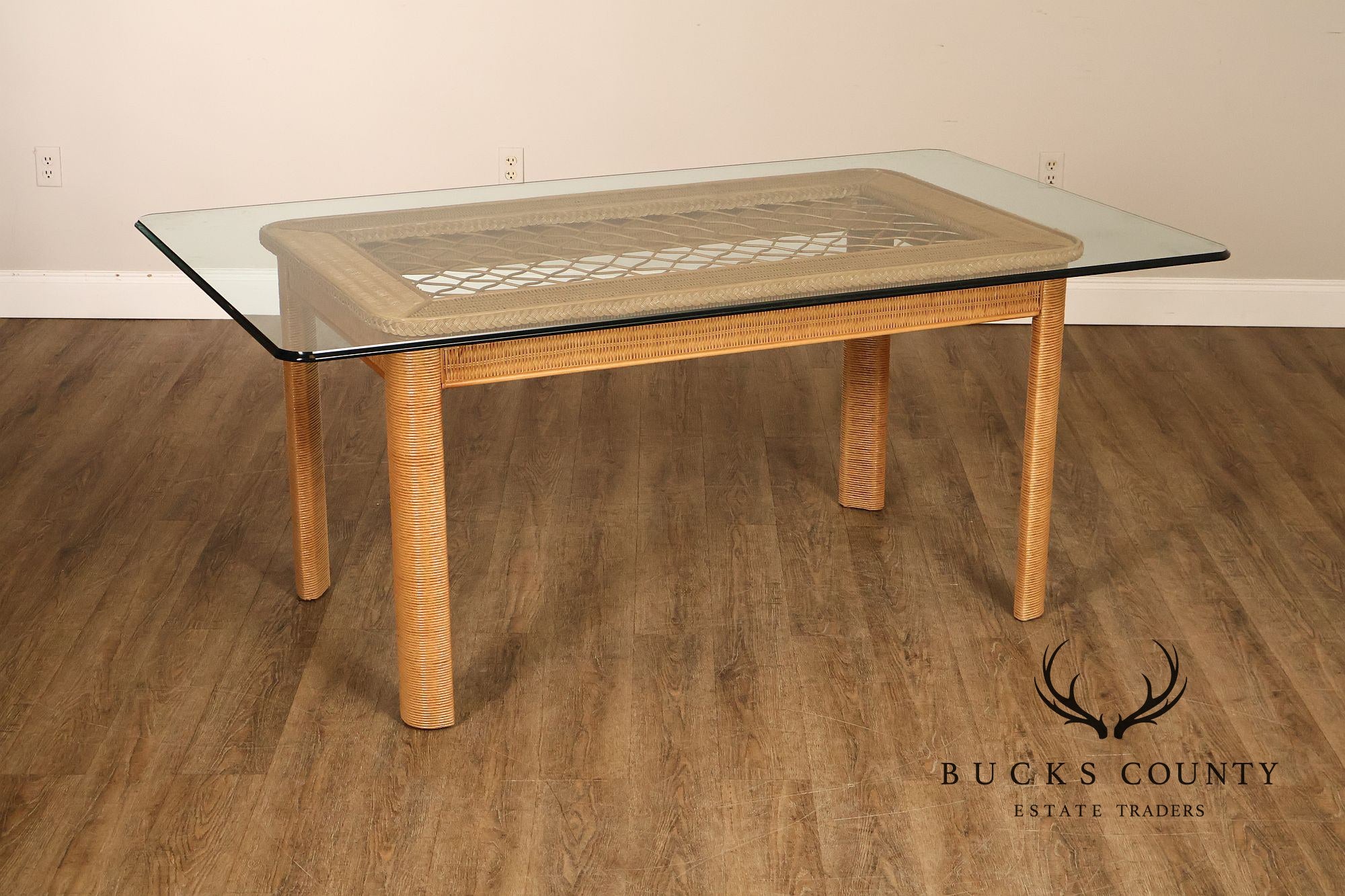 Lexington Henry Link Glass Top Wicker Dining Table