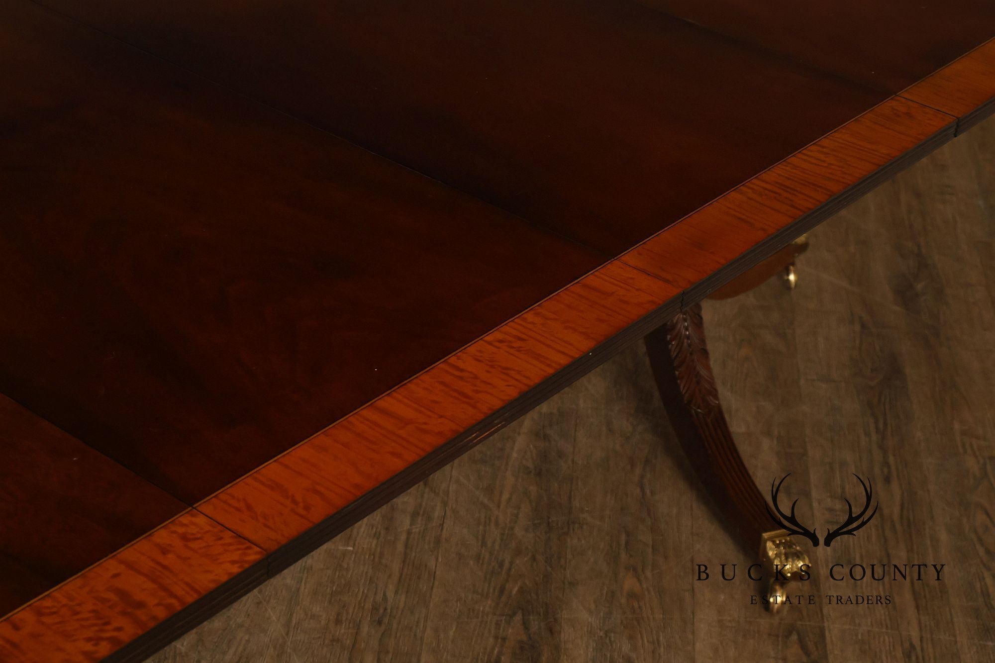 Federal Style Vintage Banded Mahogany Double Pedestal Dining Table