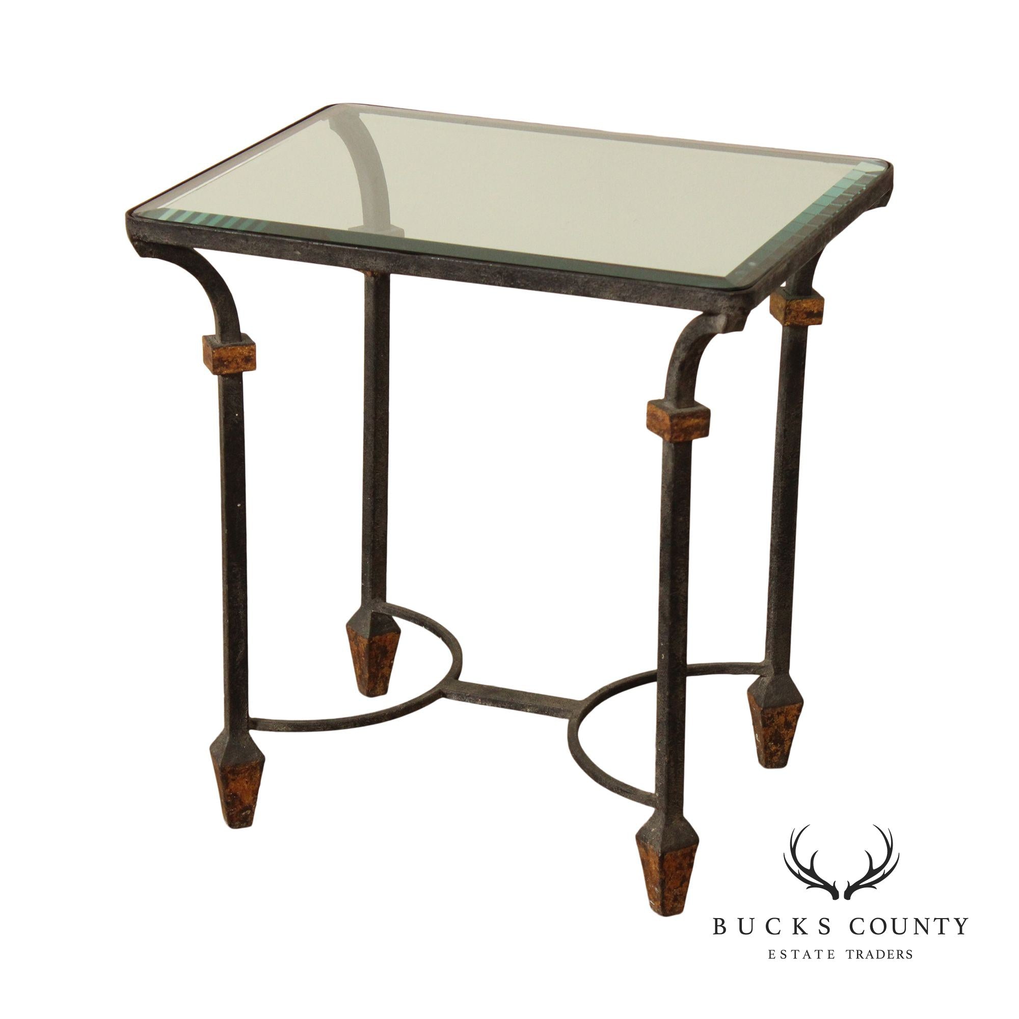 Industrial Style Iron Glass Top Occasional Table