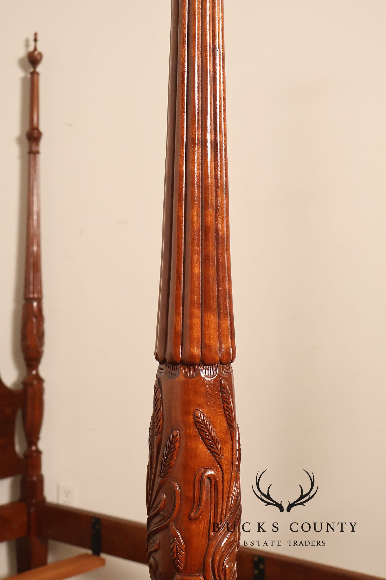 Stickley Queen Size Cherry Rice Carved Poster Bed