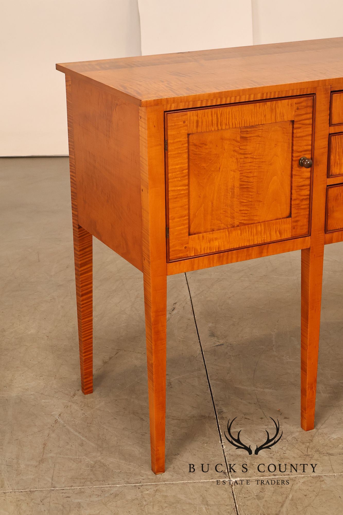 Eldred Wheeler Tiger Maple Tapered Leg Sideboard