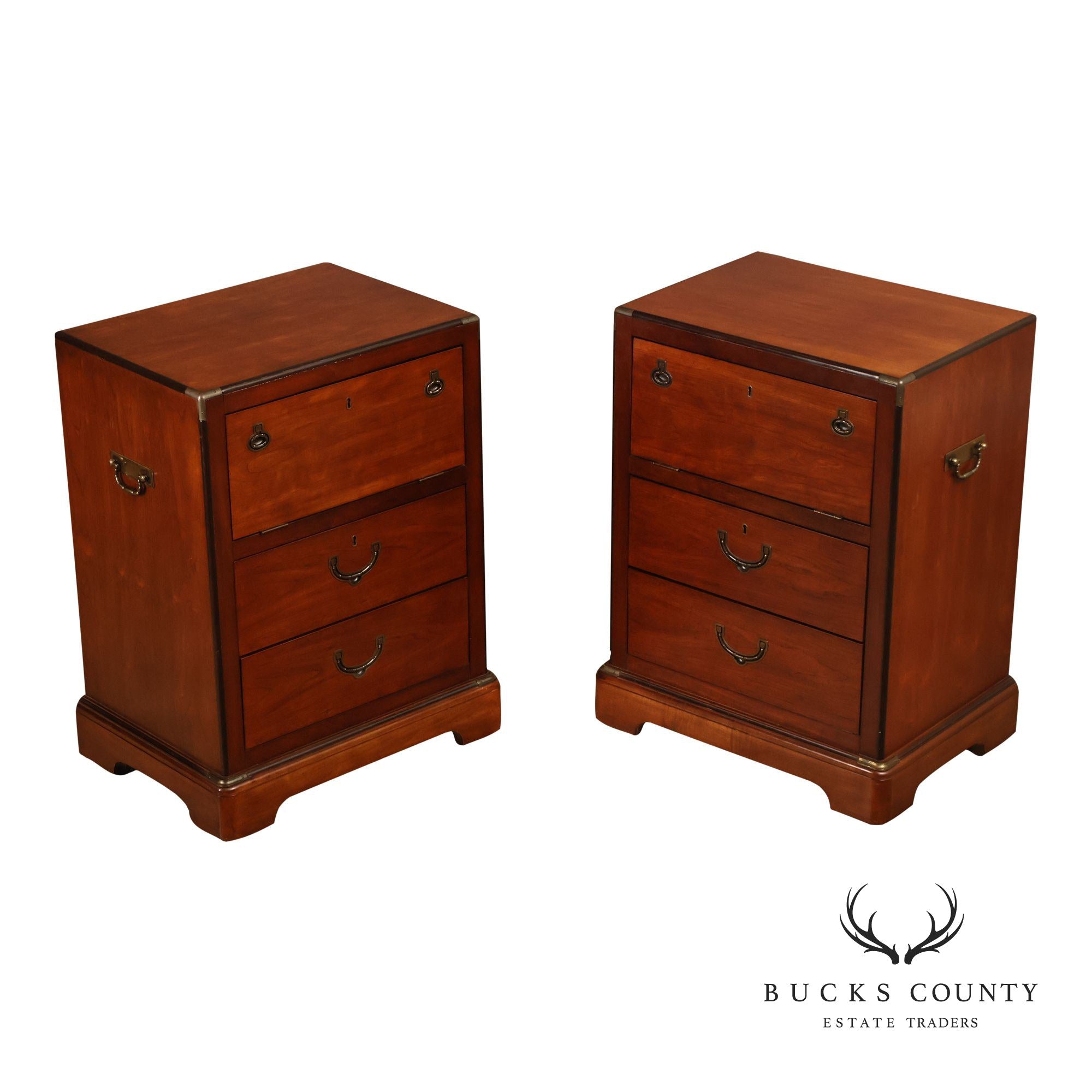 National Mt. Airy Campaign Style Pair of Cherry Nightstands