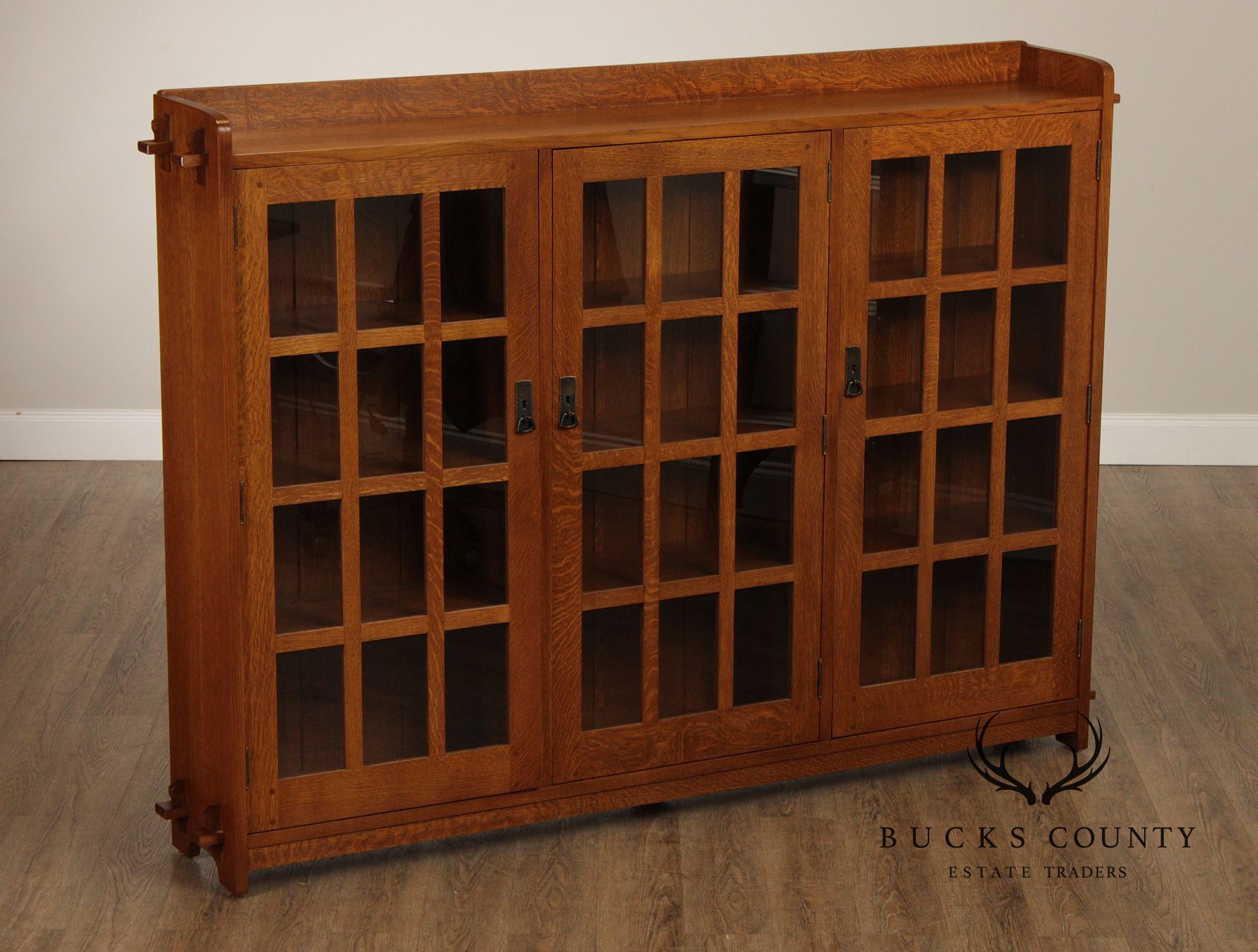 Stickley Mission Collection Oak Triple Bookcase with Glass Doors