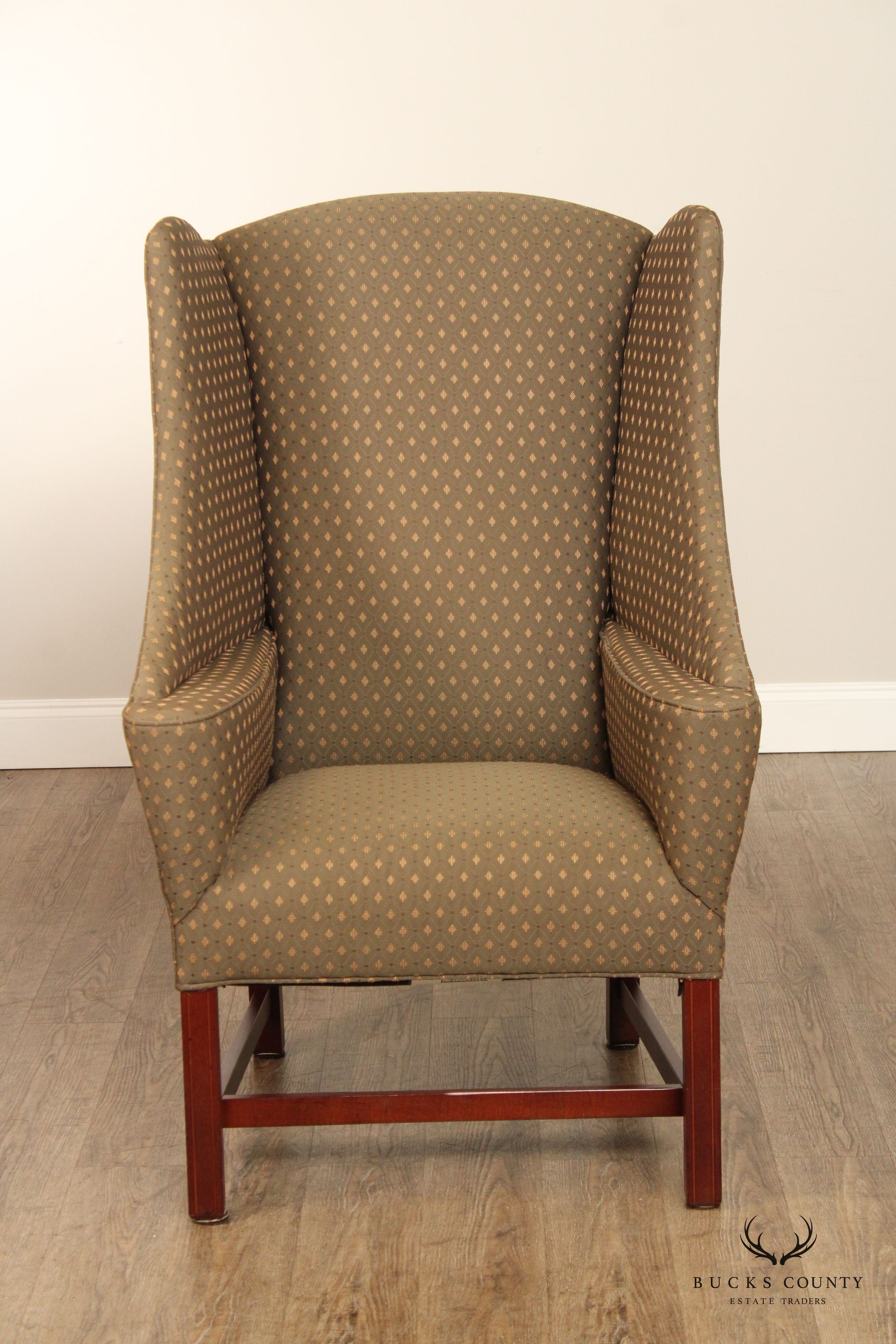 Johnston Benchworks Upholstered Mahogany Wingback Chair