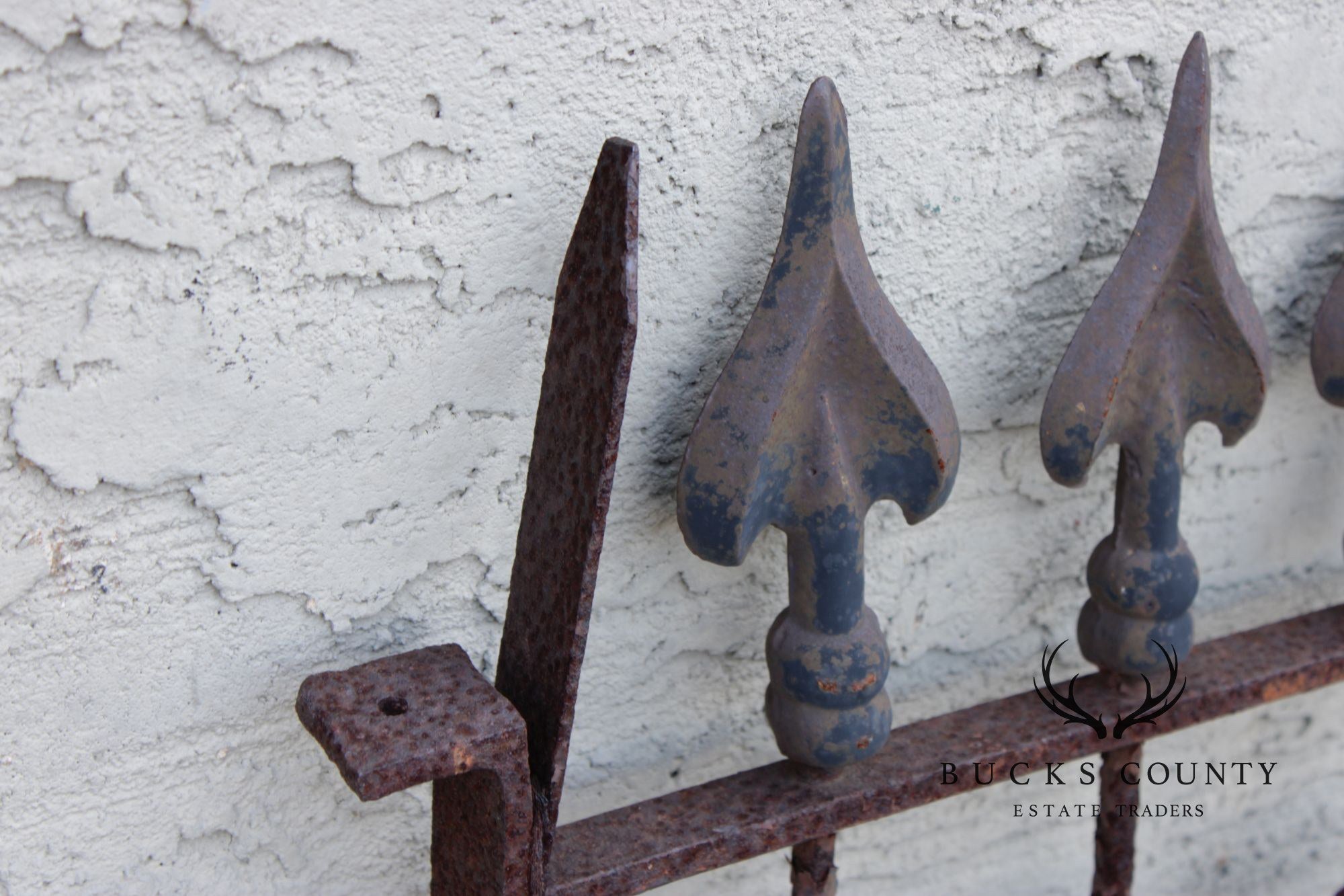 Antique Cast Iron Garden Fence Section With Spear Finials And Star Motif