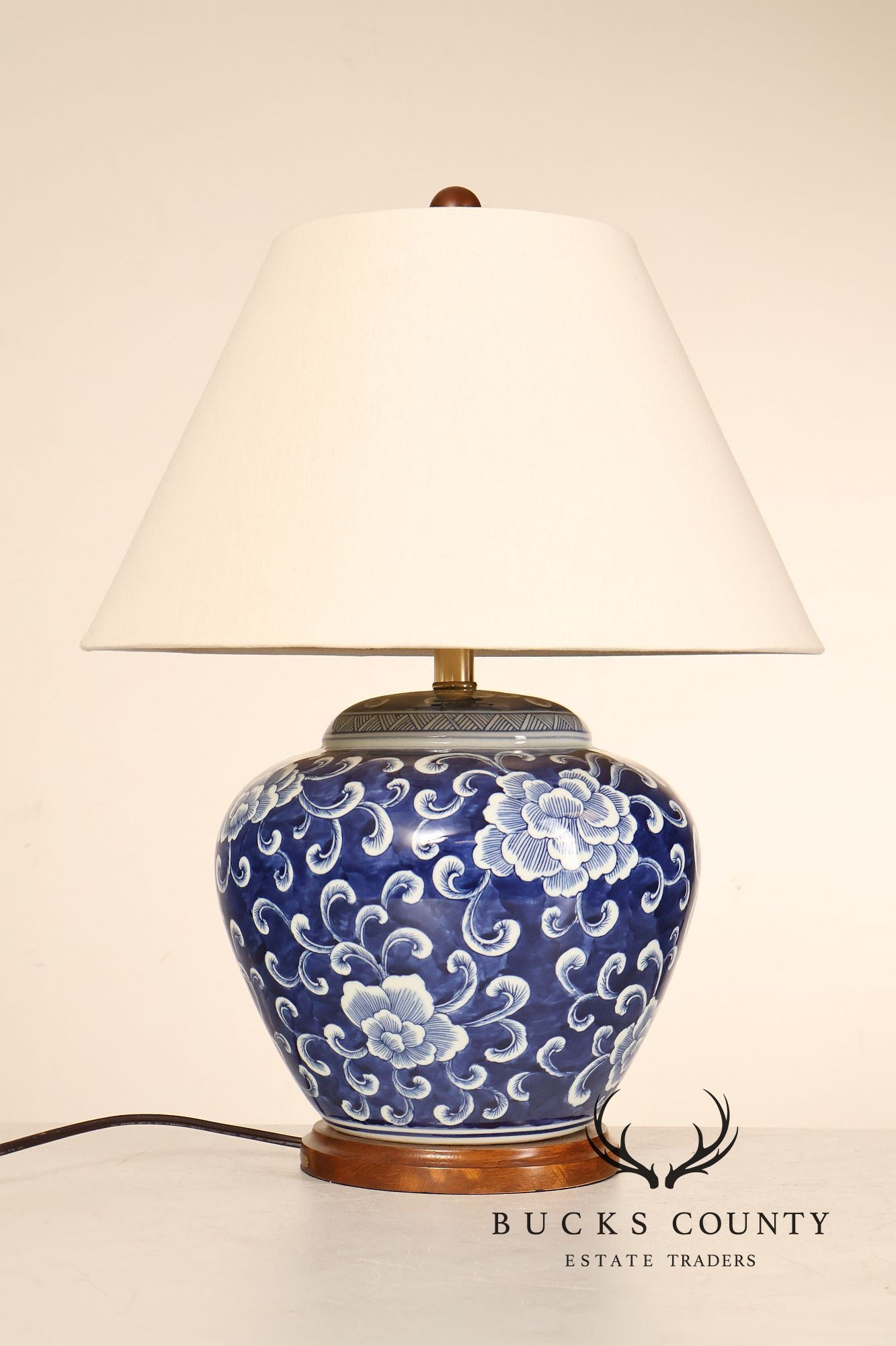 Ralph Lauren Asian Style Pair of Blue And White Ginger Jar Table Lamps