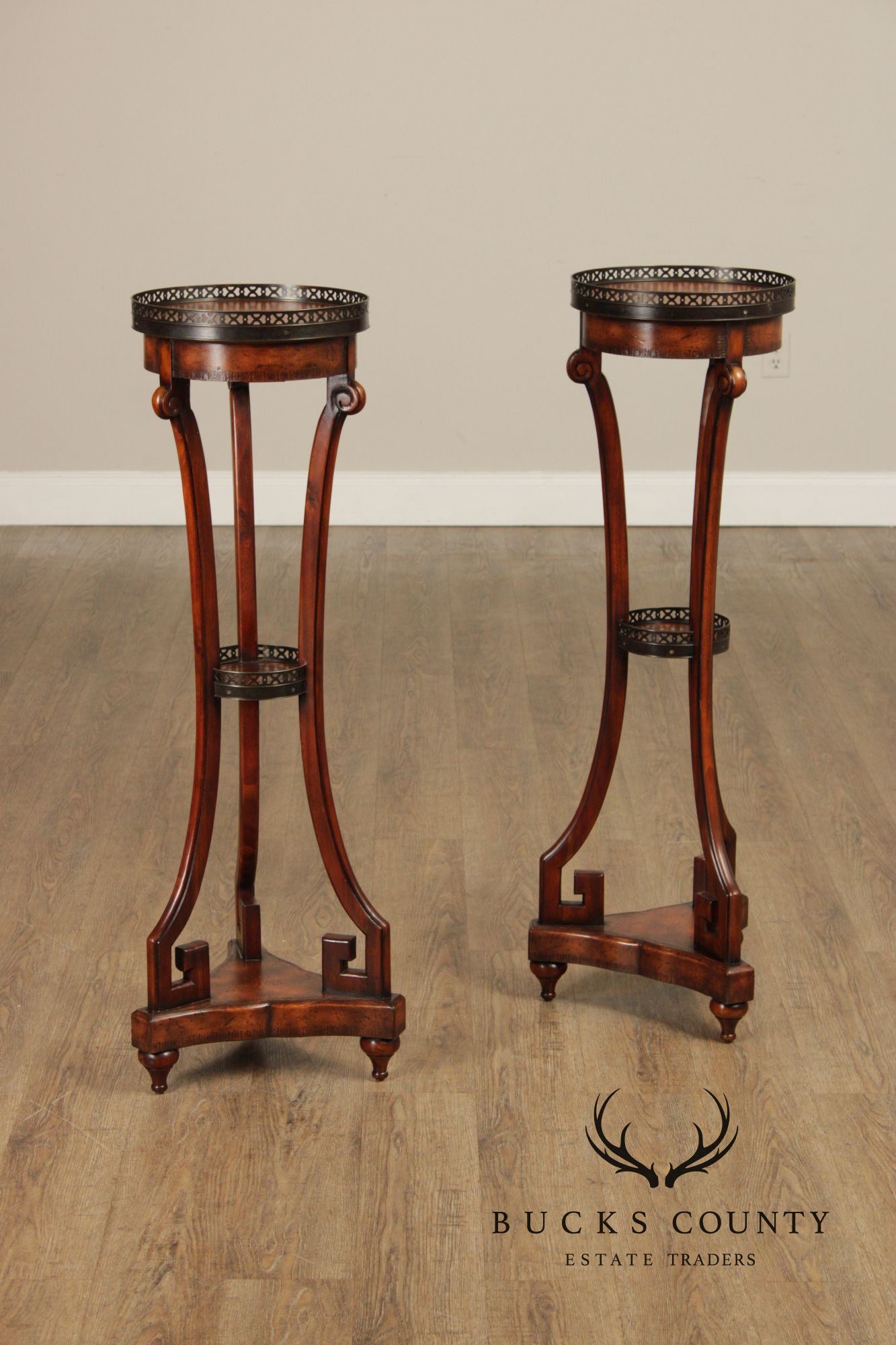 Theodore Alexander Pair of Two-Tier Leather Pedestals