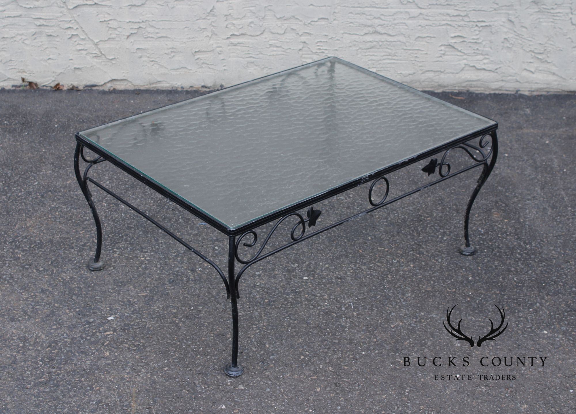Woodard Vintage Wrought Iron Glass Top Outdoor Coffee Table
