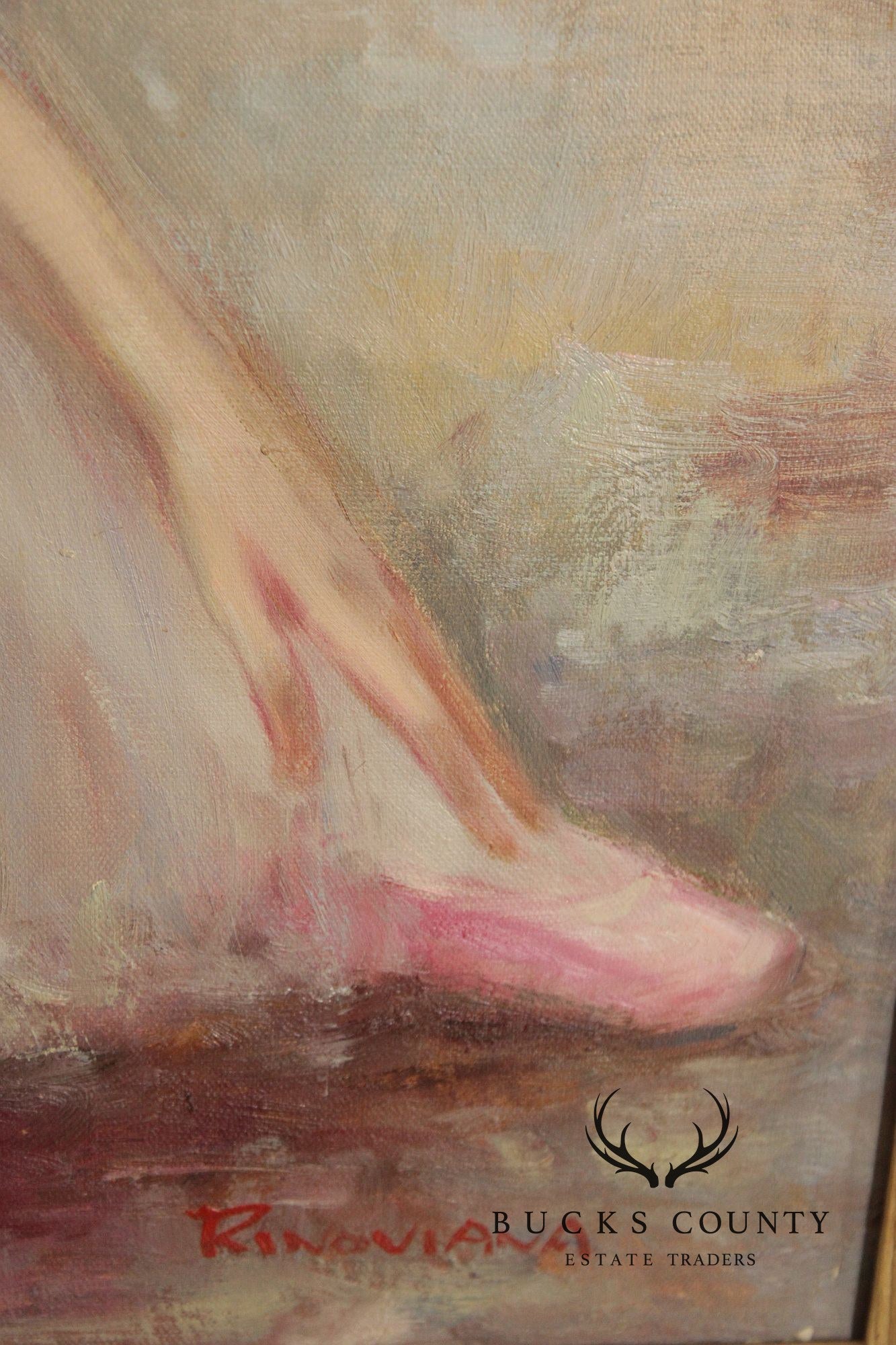 Rino Viana Framed Oil Painting Seated Ballerina Figure Study