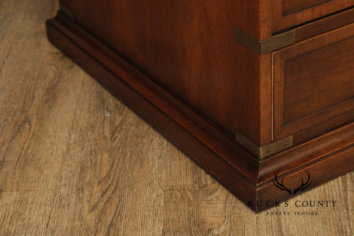 Hekman Campaign Style Mahogany Three-Drawer Nightstand With Brass Accents