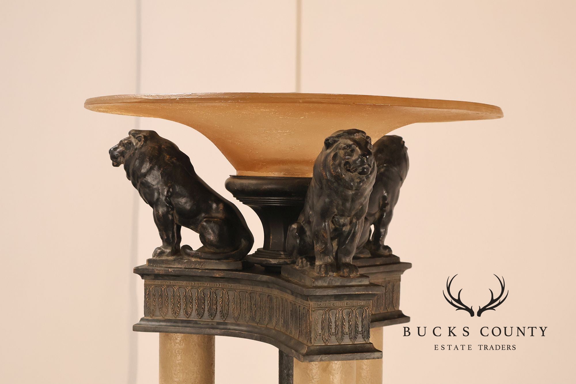 Neoclassical Style Pair Of Floor Lamps With Lion Figures
