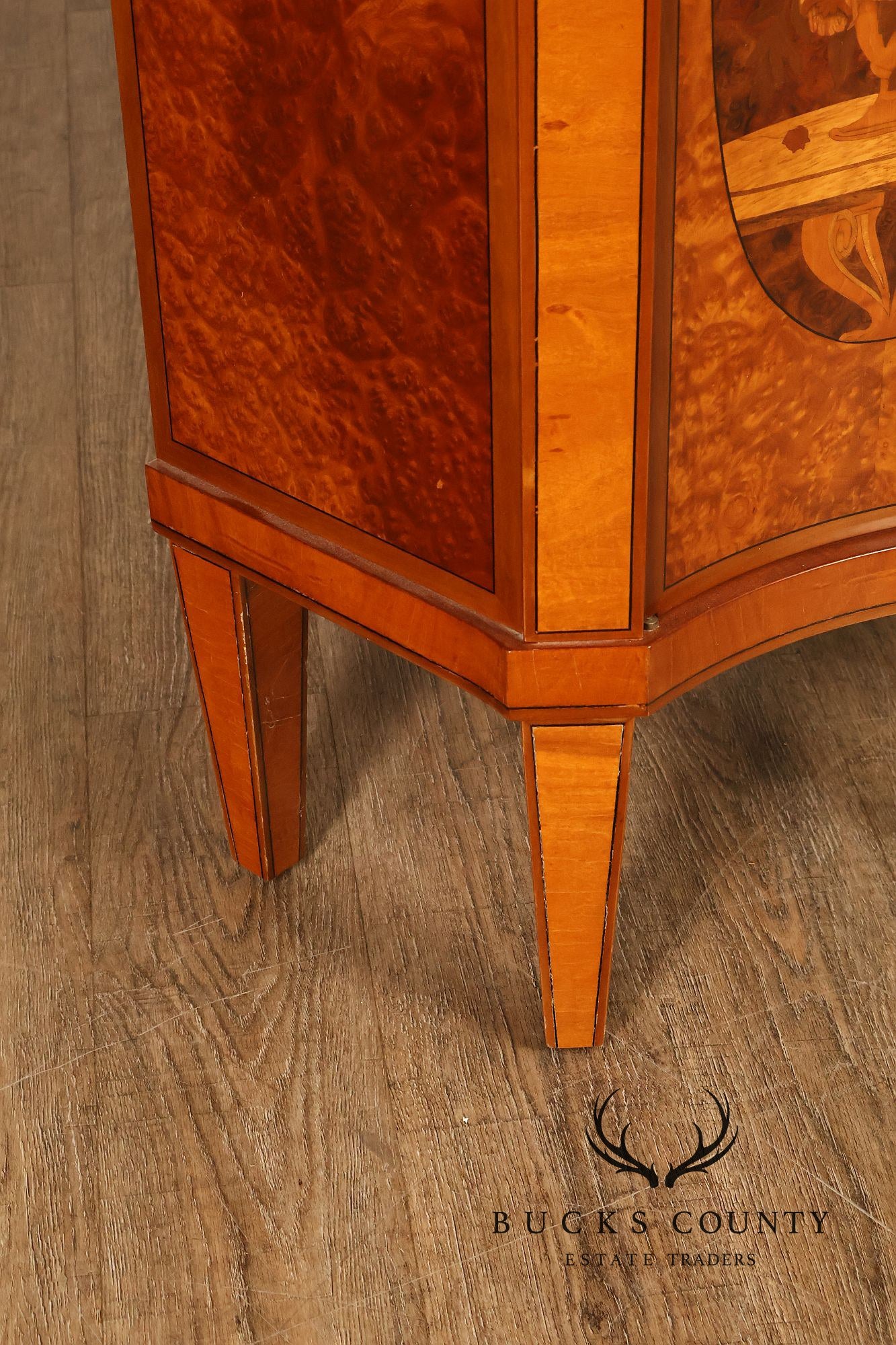 Italian Neoclassical Style Pair of Burl Wood Inlaid Sideboards