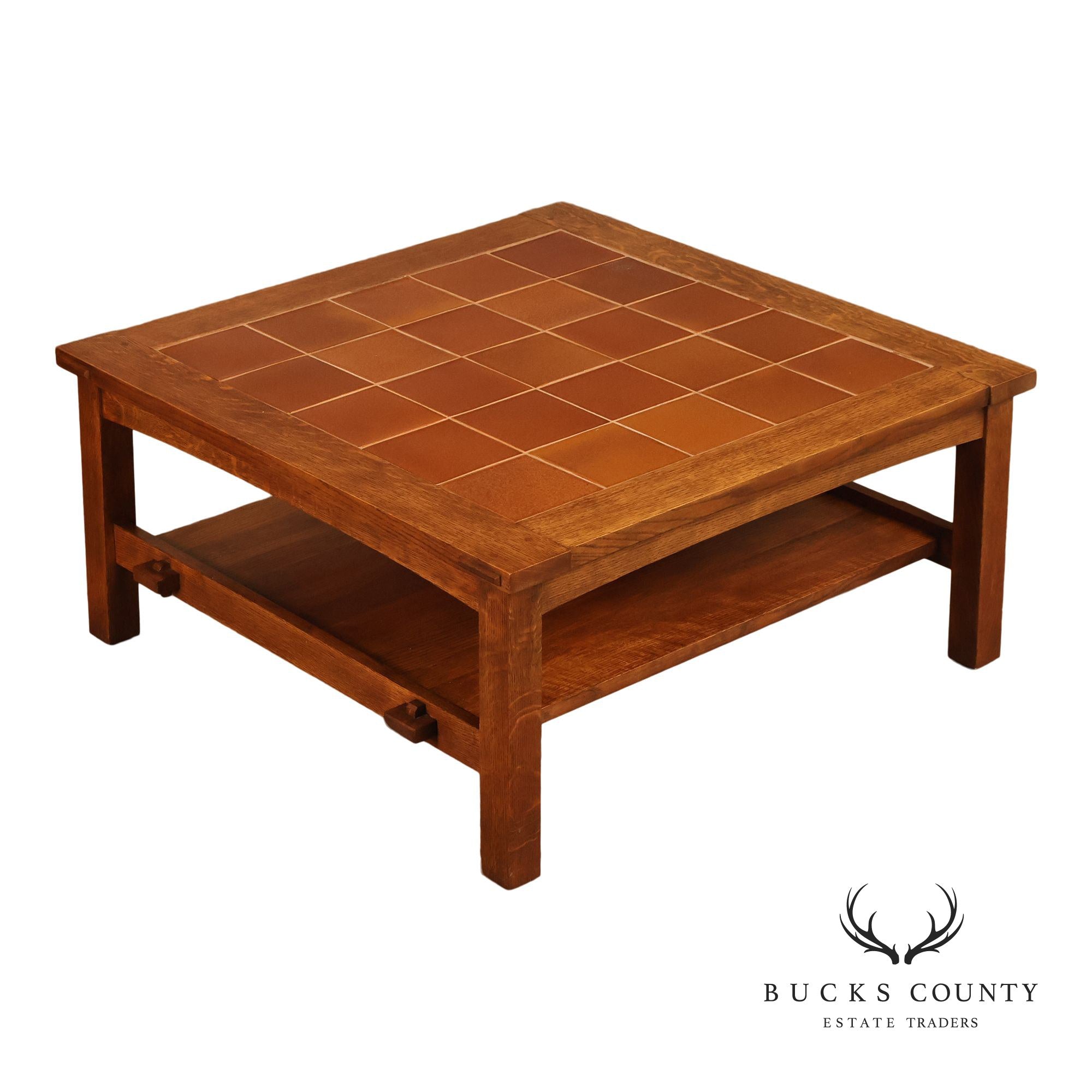 Stickley Mission Collection Oak Tile Top Coffee Table
