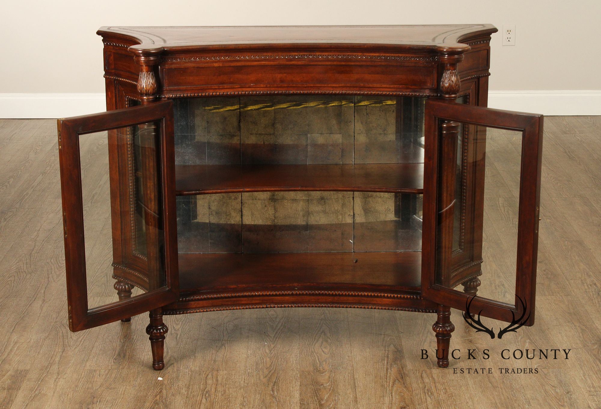 English Regency Style Leather Display Console Cabinet or Bookcase