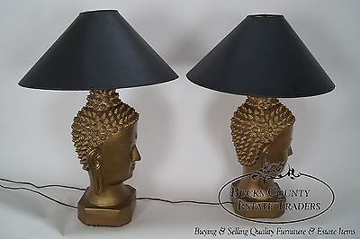 Vintage Pair of Mid Century Buddha Head Lamps by Plasto Co.