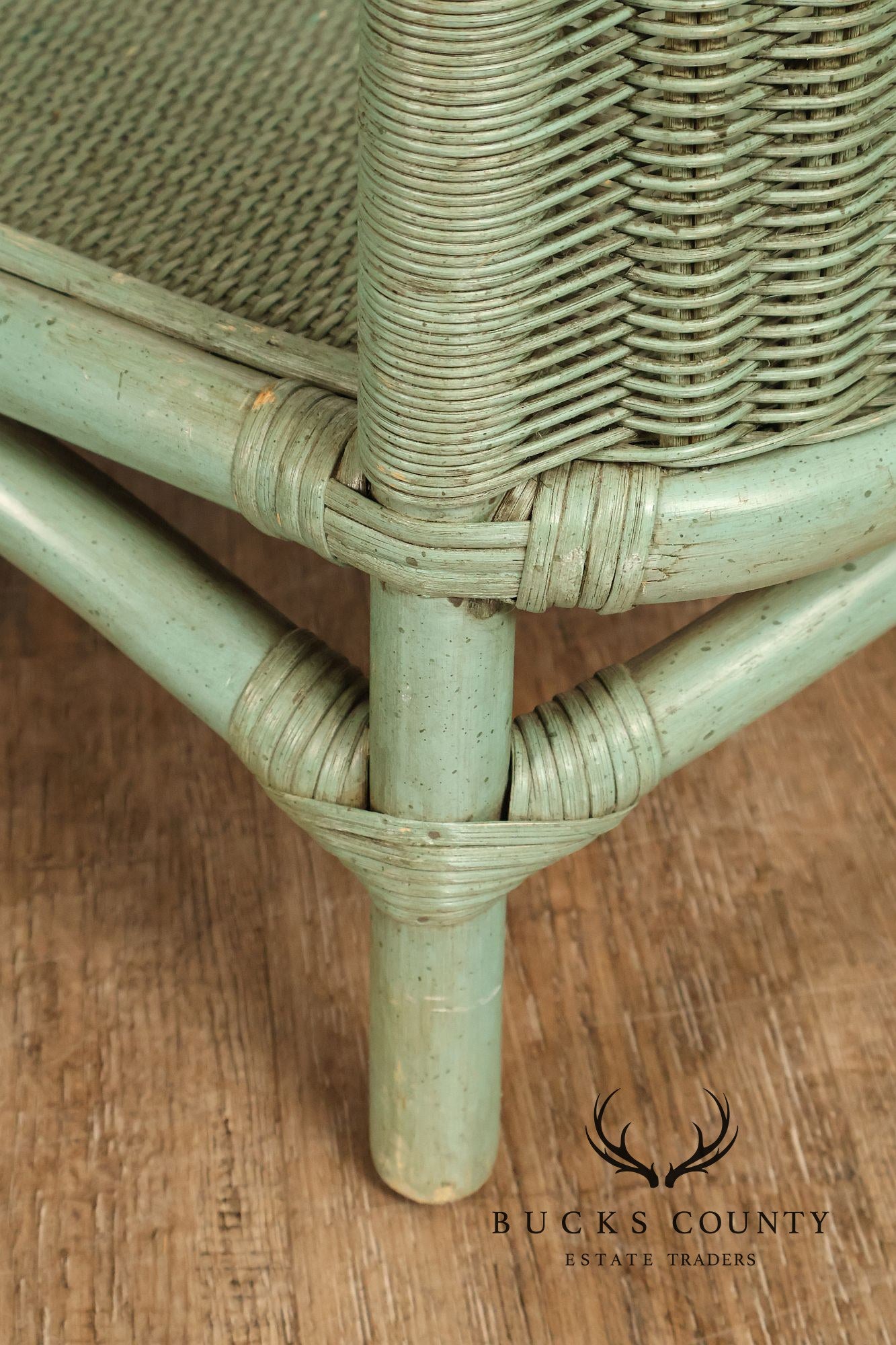 Boho Chic Glass Top Painted Rattan Glass Top Console Table