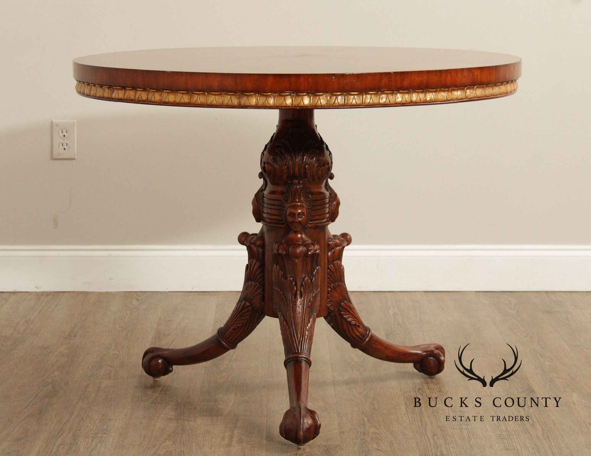 Maitland Smith Georgian Style Partial Gilt Round Mahogany Center Table