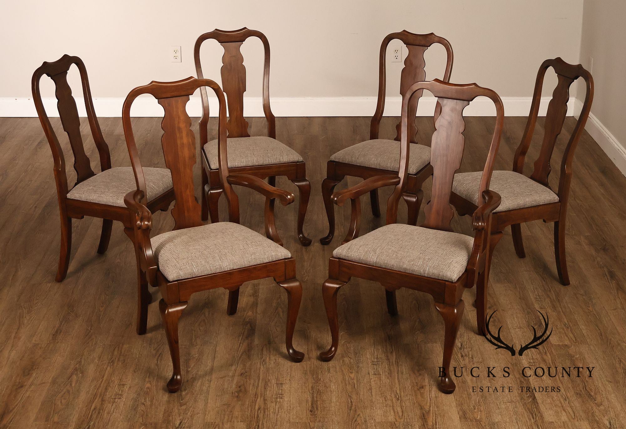 Queen Anne Style Set Of Six Cherry Dining Chairs