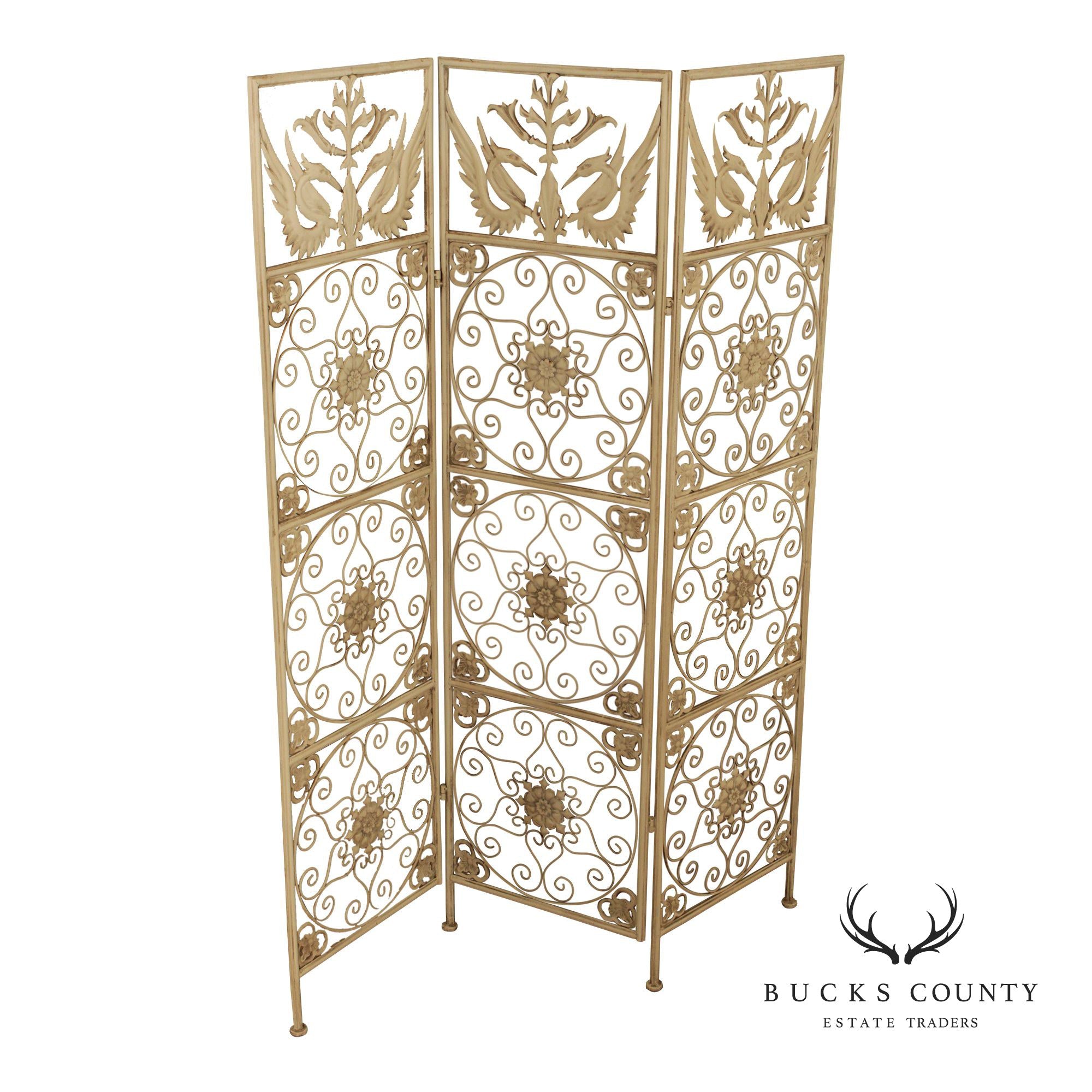 Enameled Wrought Iron Three-Panel Room Screen